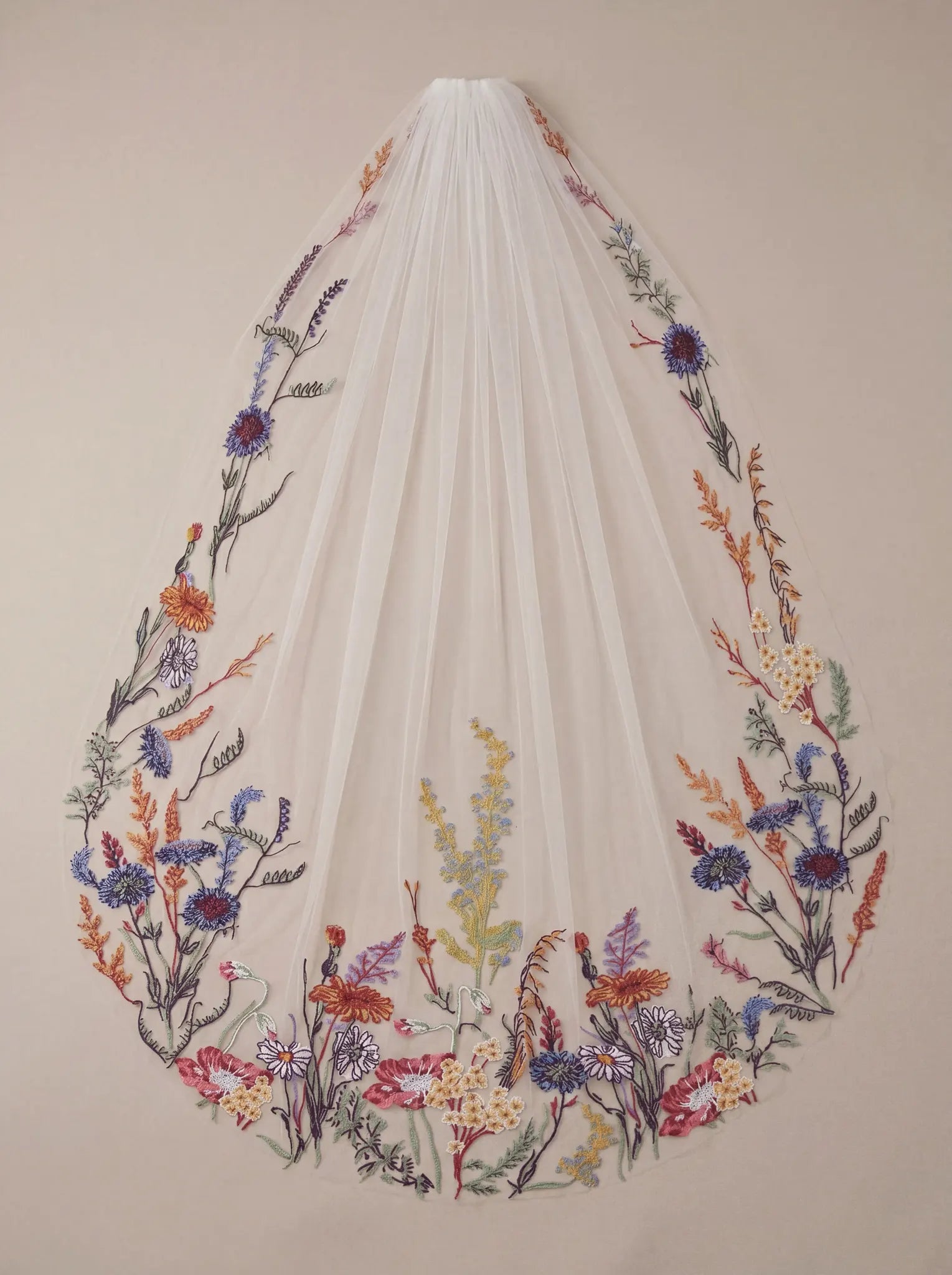 Vibrant Wildflower Embroidered Cathedral Bridal Veil