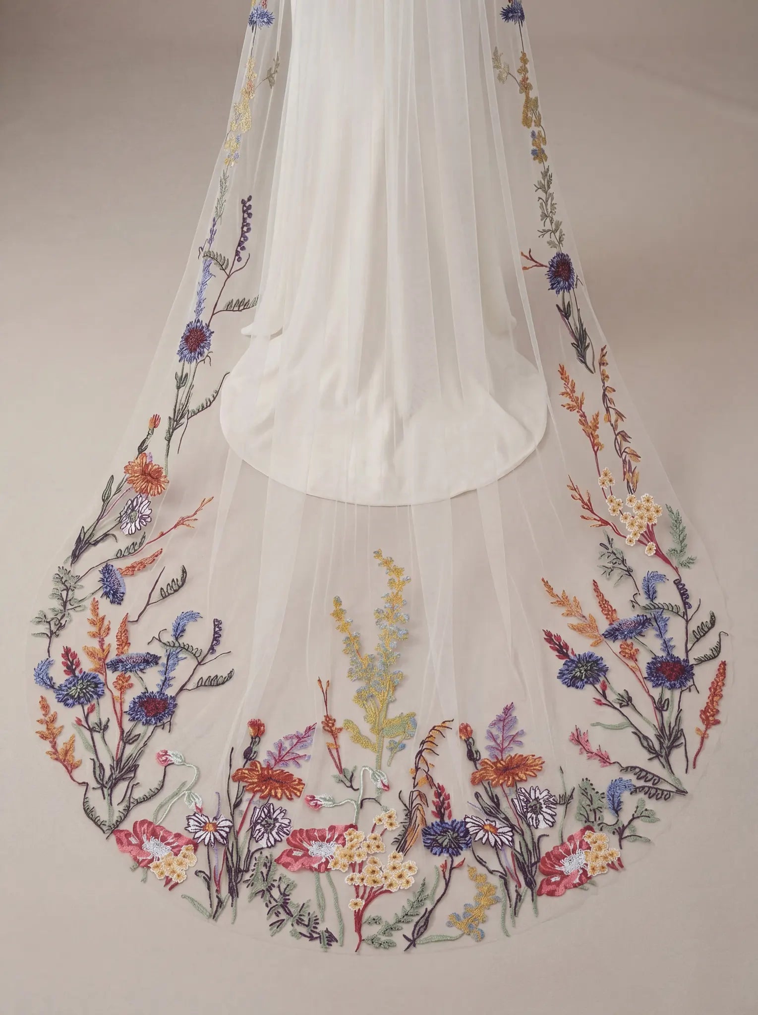 Vibrant Wildflower Embroidered Cathedral Bridal Veil