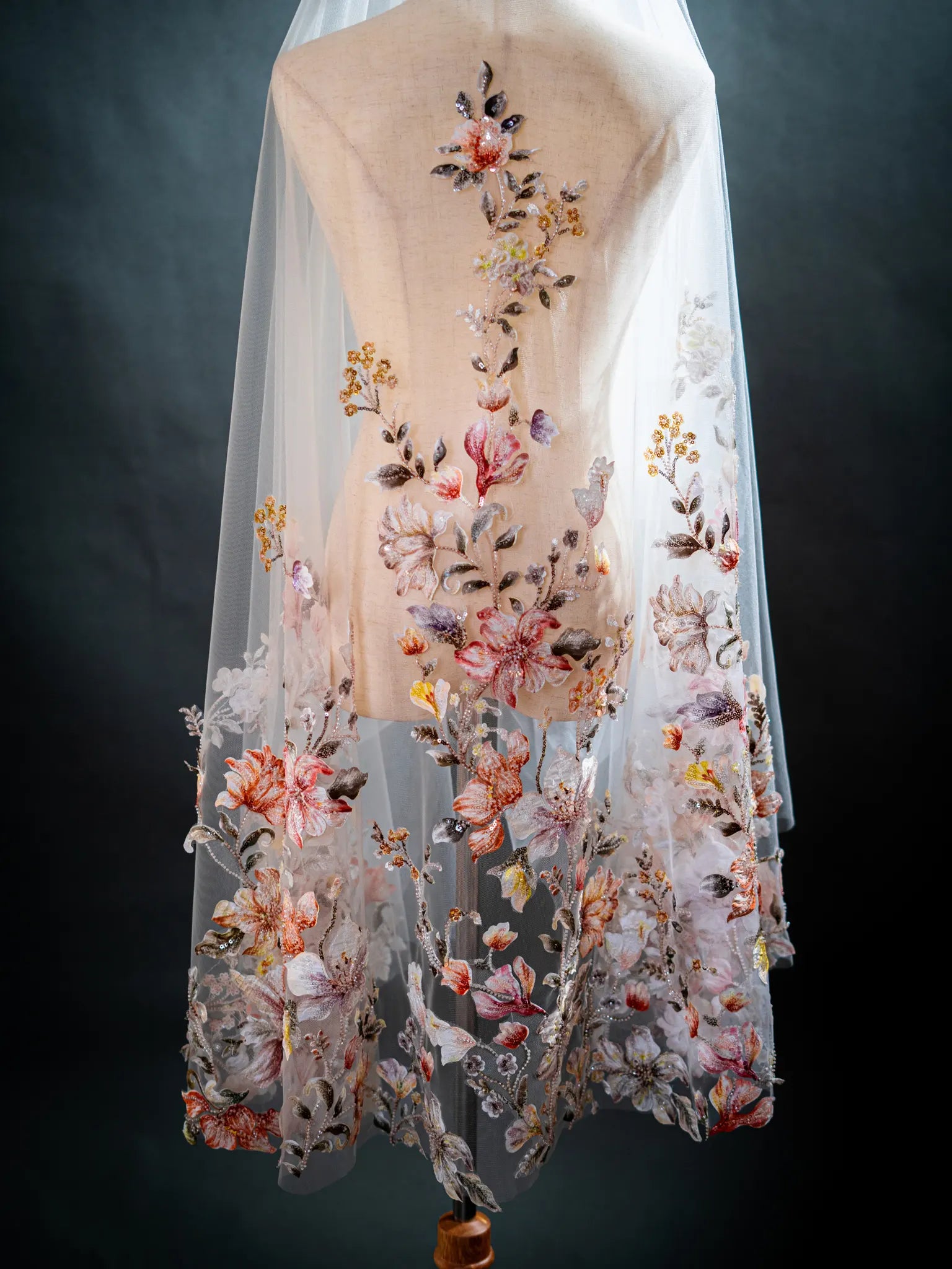 Sunset Bloom Climbing Floral Embroidered Cathedral Veil