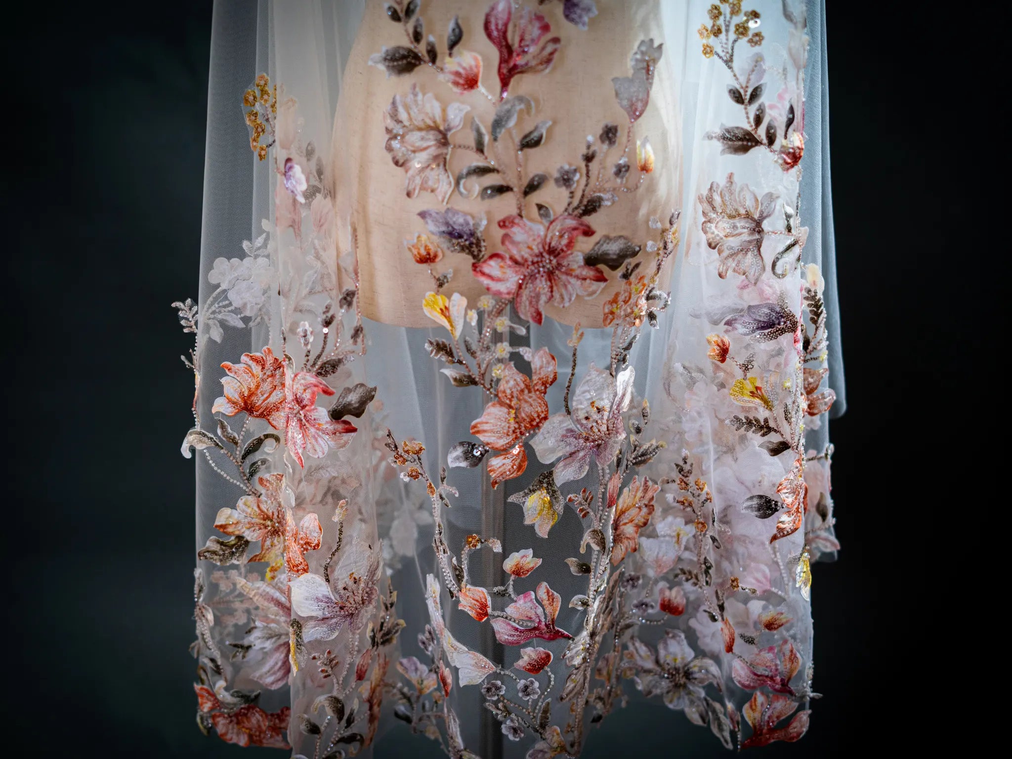 Sunset Bloom Climbing Floral Embroidered Cathedral Veil