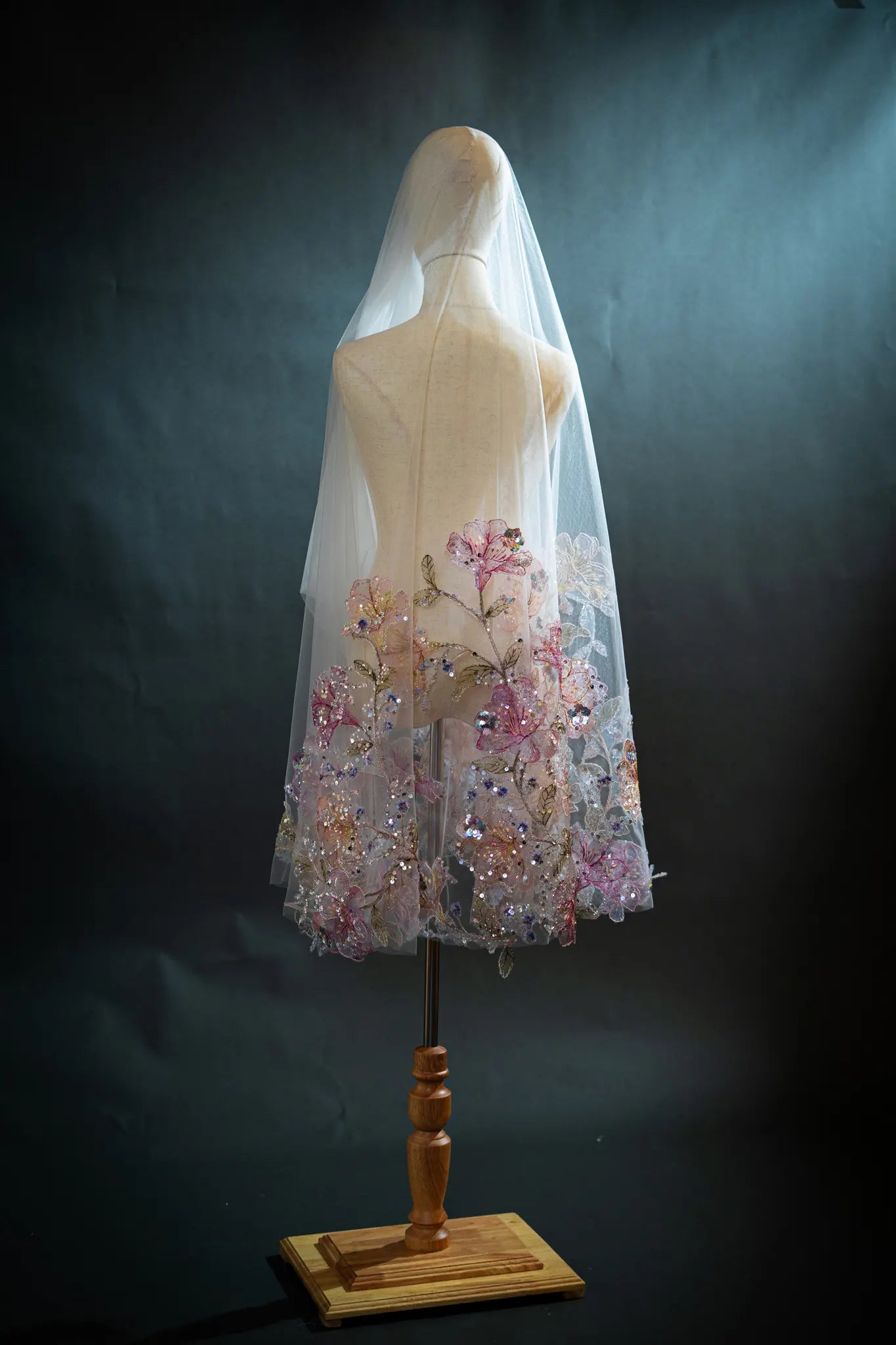Luxury Mauve & Gold 3D Floral Appliqué Cathedral Bridal Veil