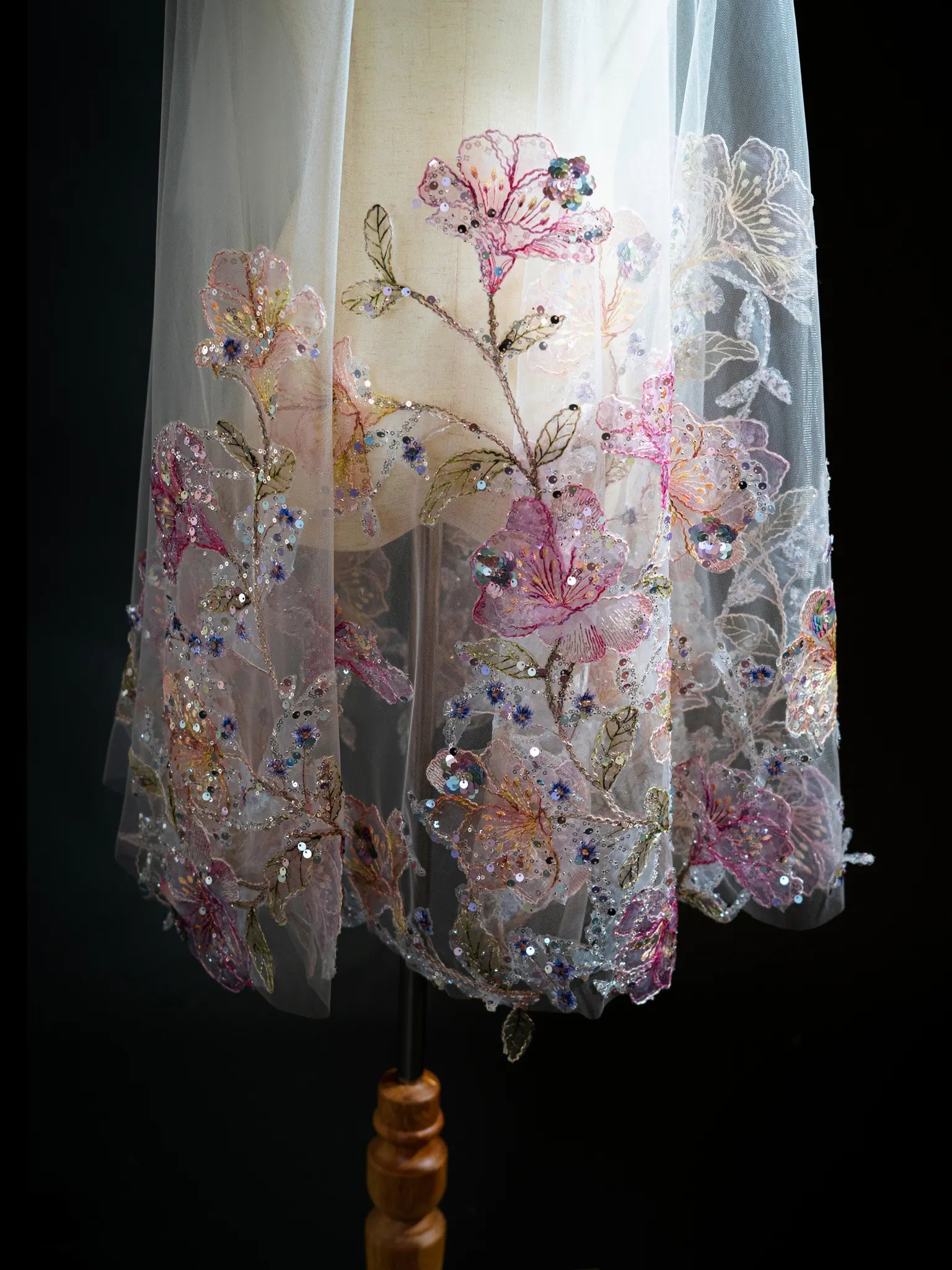 Luxury Mauve & Gold 3D Floral Appliqué Cathedral Bridal Veil