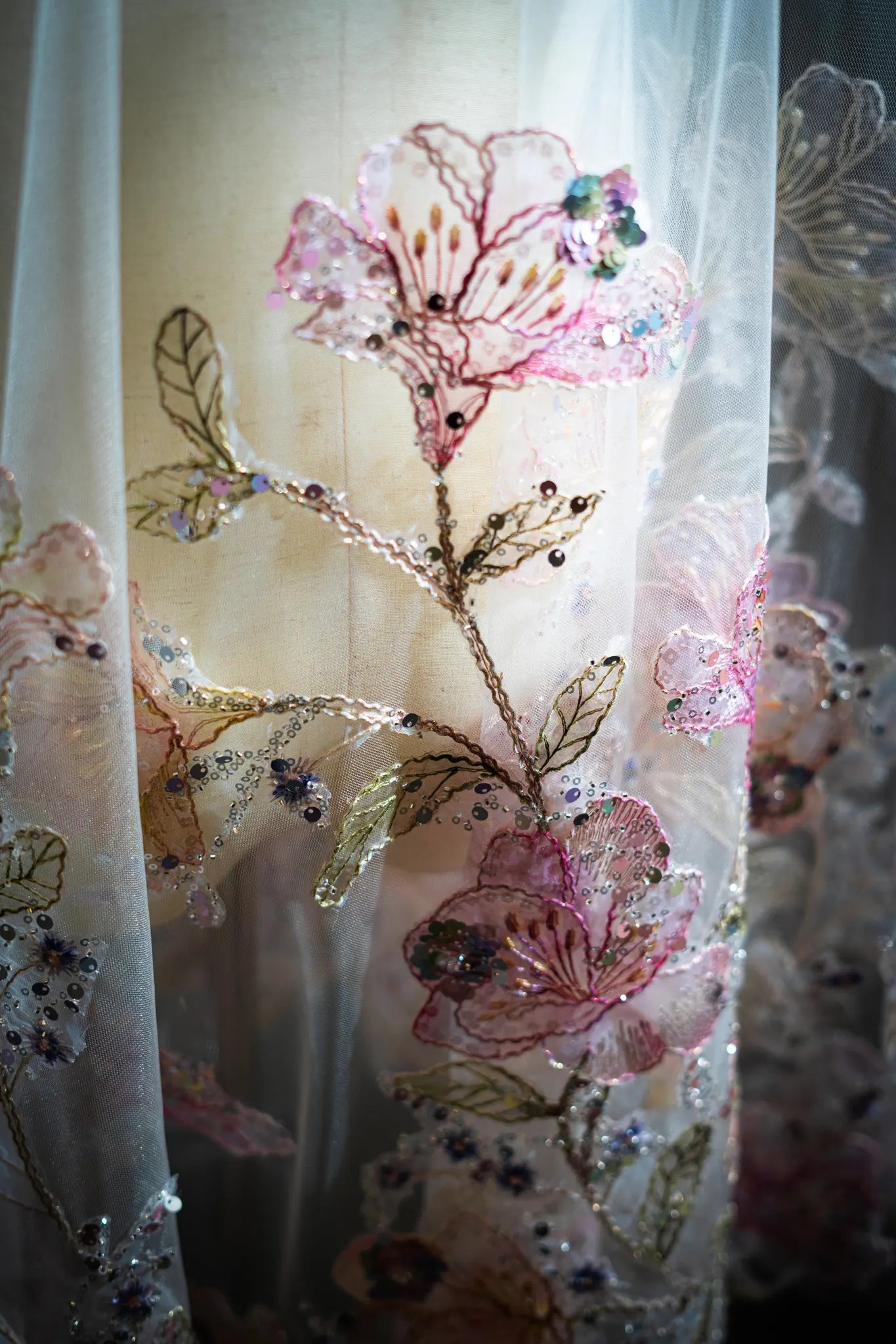 Luxury Mauve & Gold 3D Floral Appliqué Cathedral Bridal Veil
