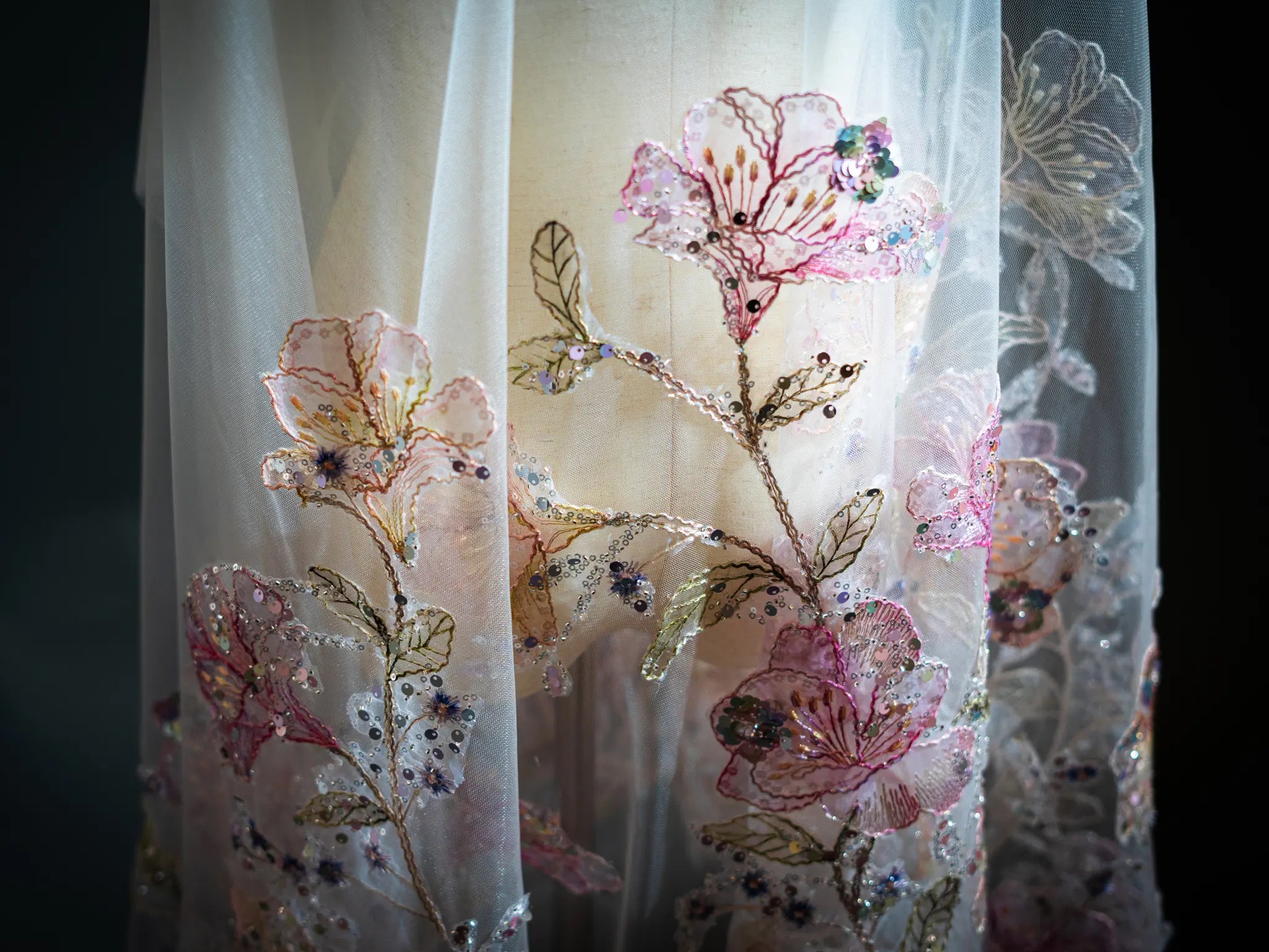 Luxury Mauve & Gold 3D Floral Appliqué Cathedral Bridal Veil