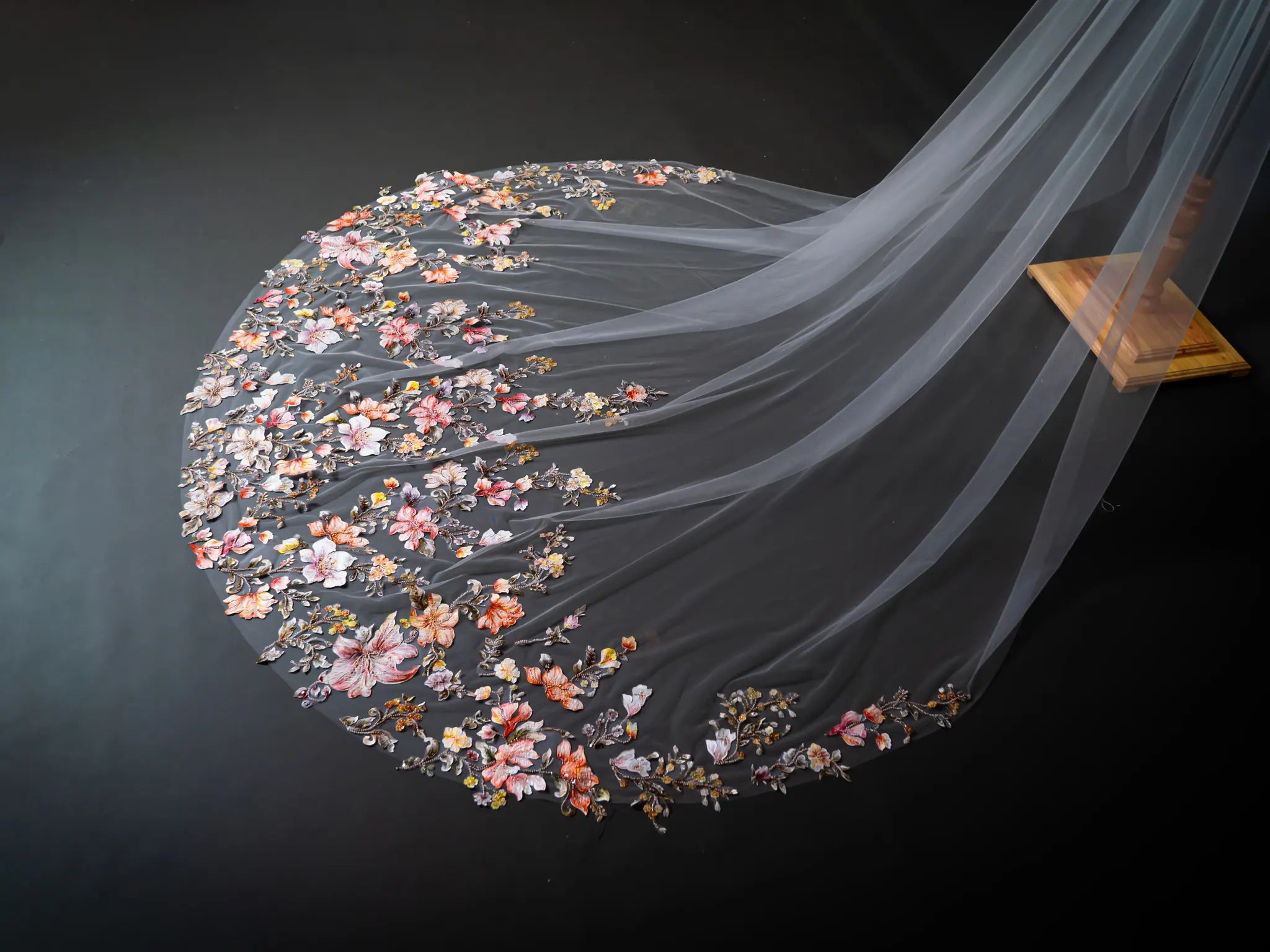 Sunset Bloom Climbing Floral Embroidered Cathedral Veil