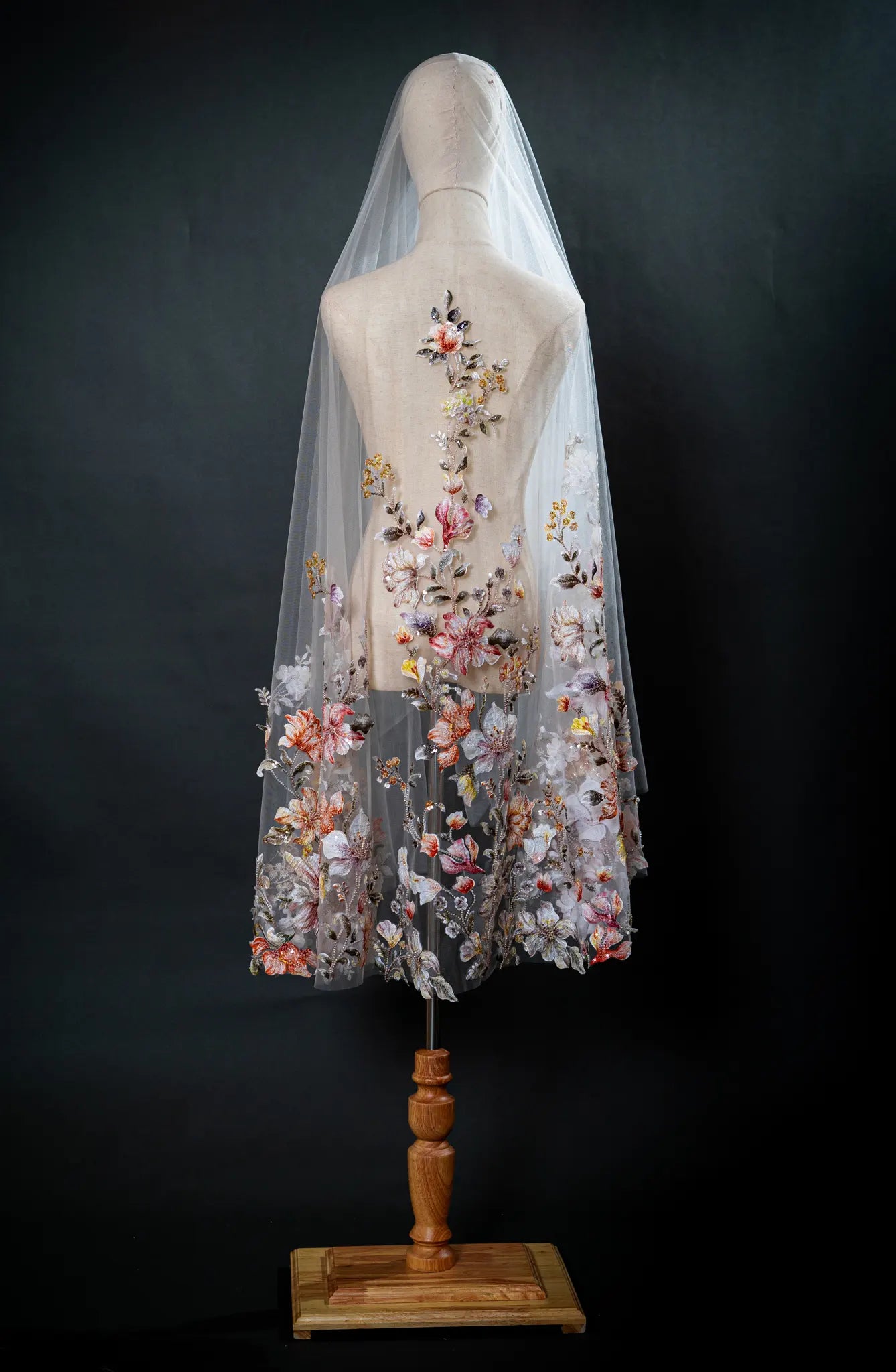 Sunset Bloom Climbing Floral Embroidered Cathedral Veil