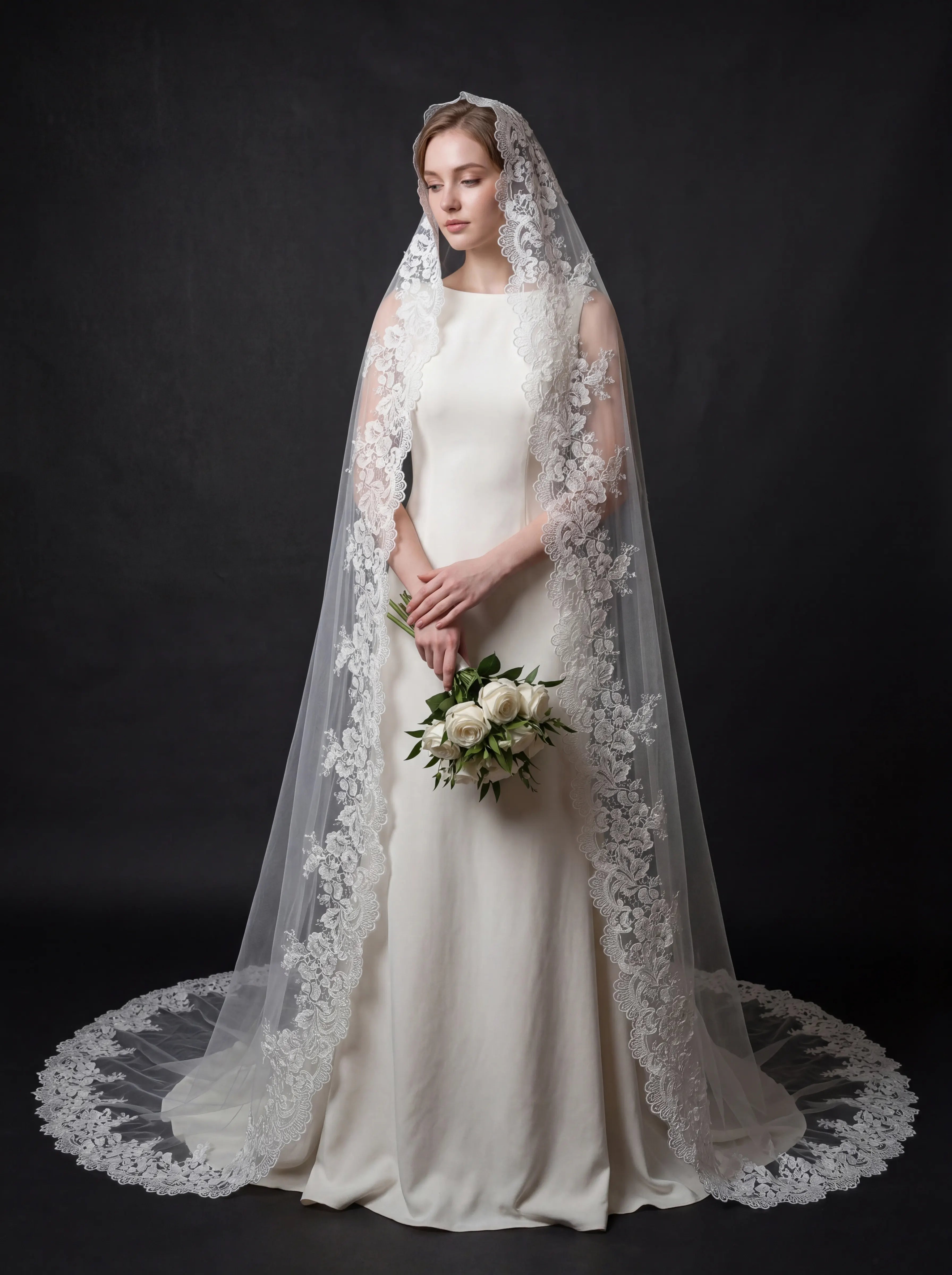 Timeless Scalloped Lace Edge Cathedral Mantilla Bridal Veil