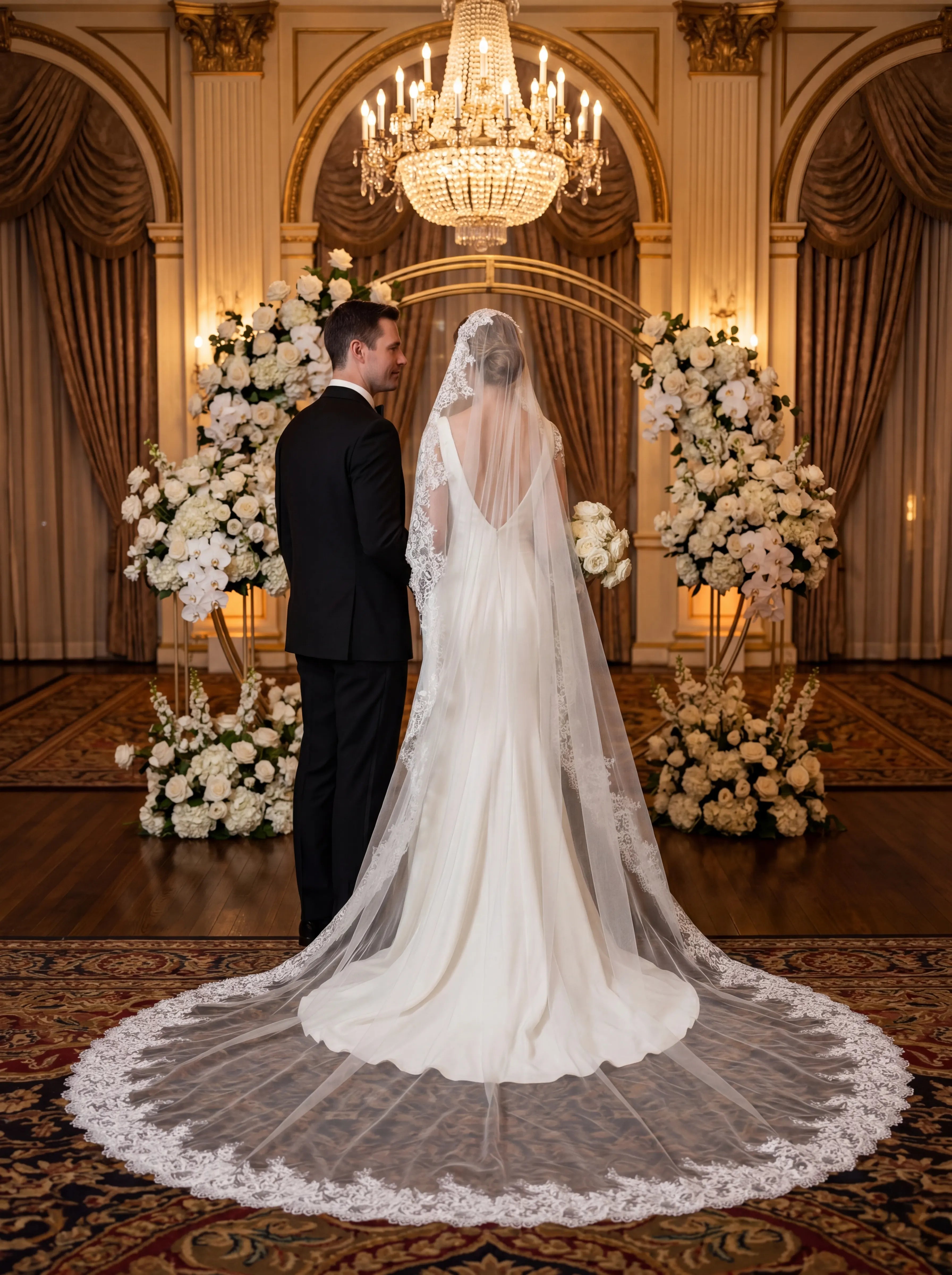 Timeless Scalloped Lace Edge Cathedral Mantilla Bridal Veil