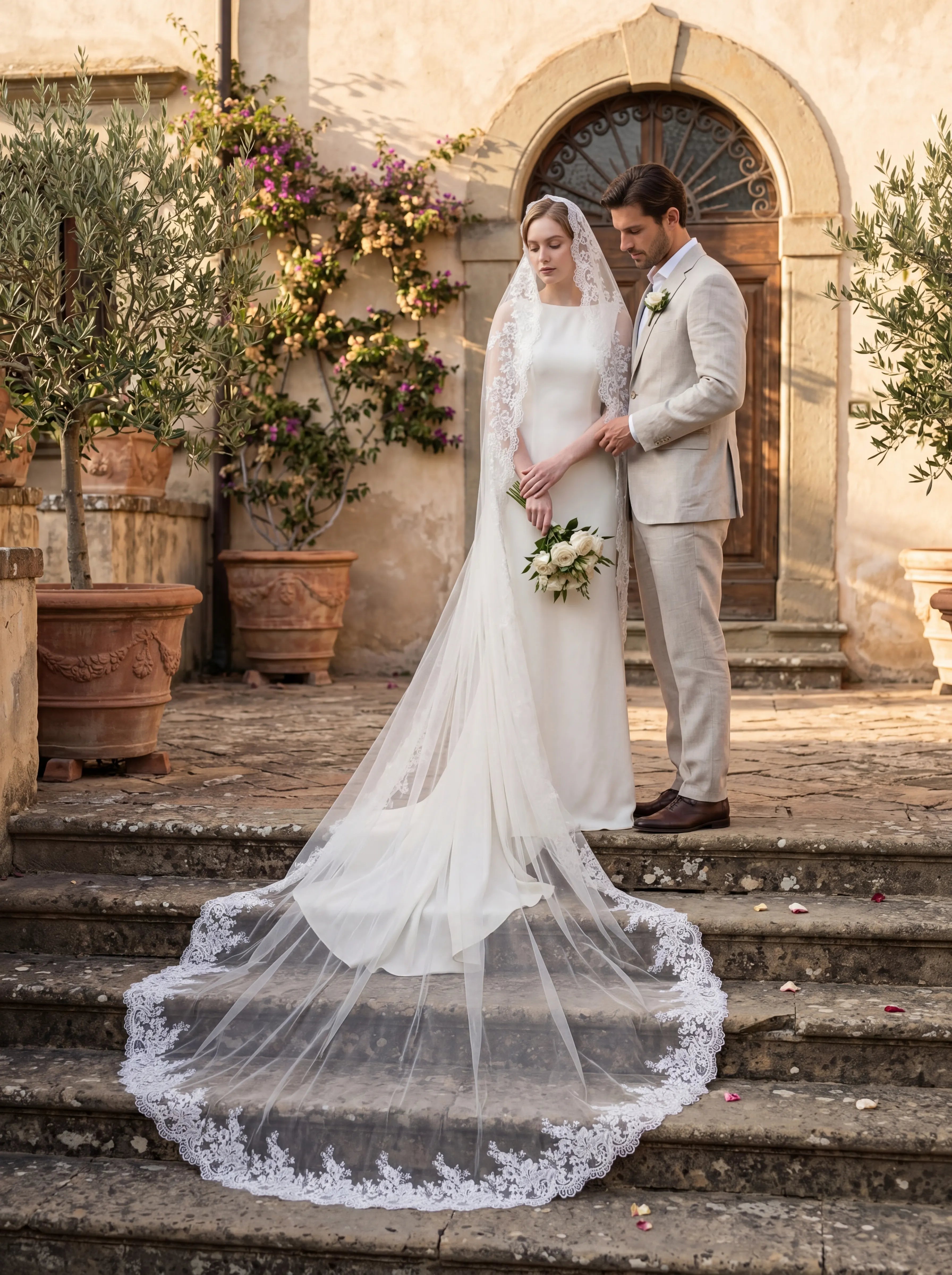Timeless Scalloped Lace Edge Cathedral Mantilla Bridal Veil