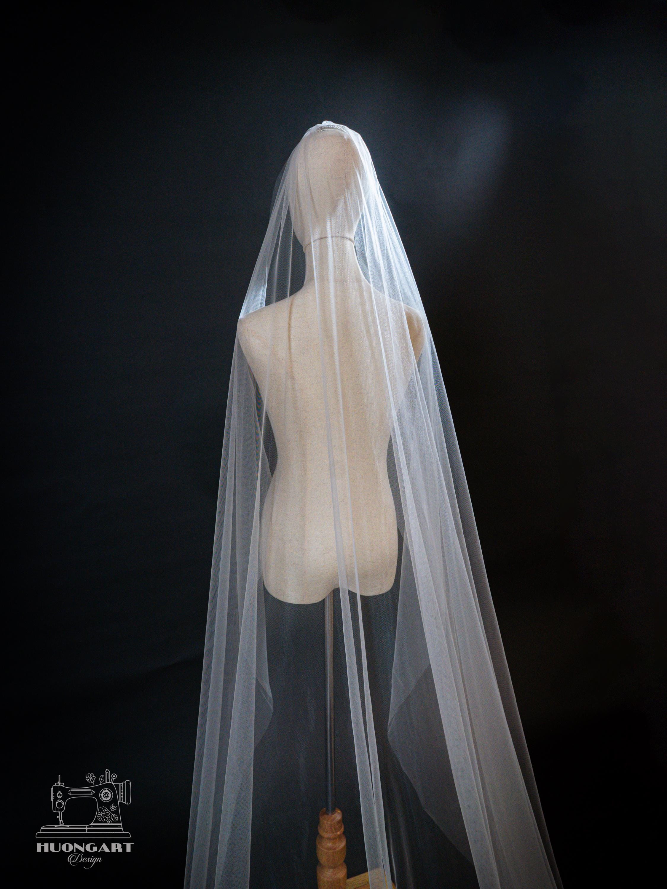 Botanical Sequin Floral Bridal Veil | Pink Cathedral Length