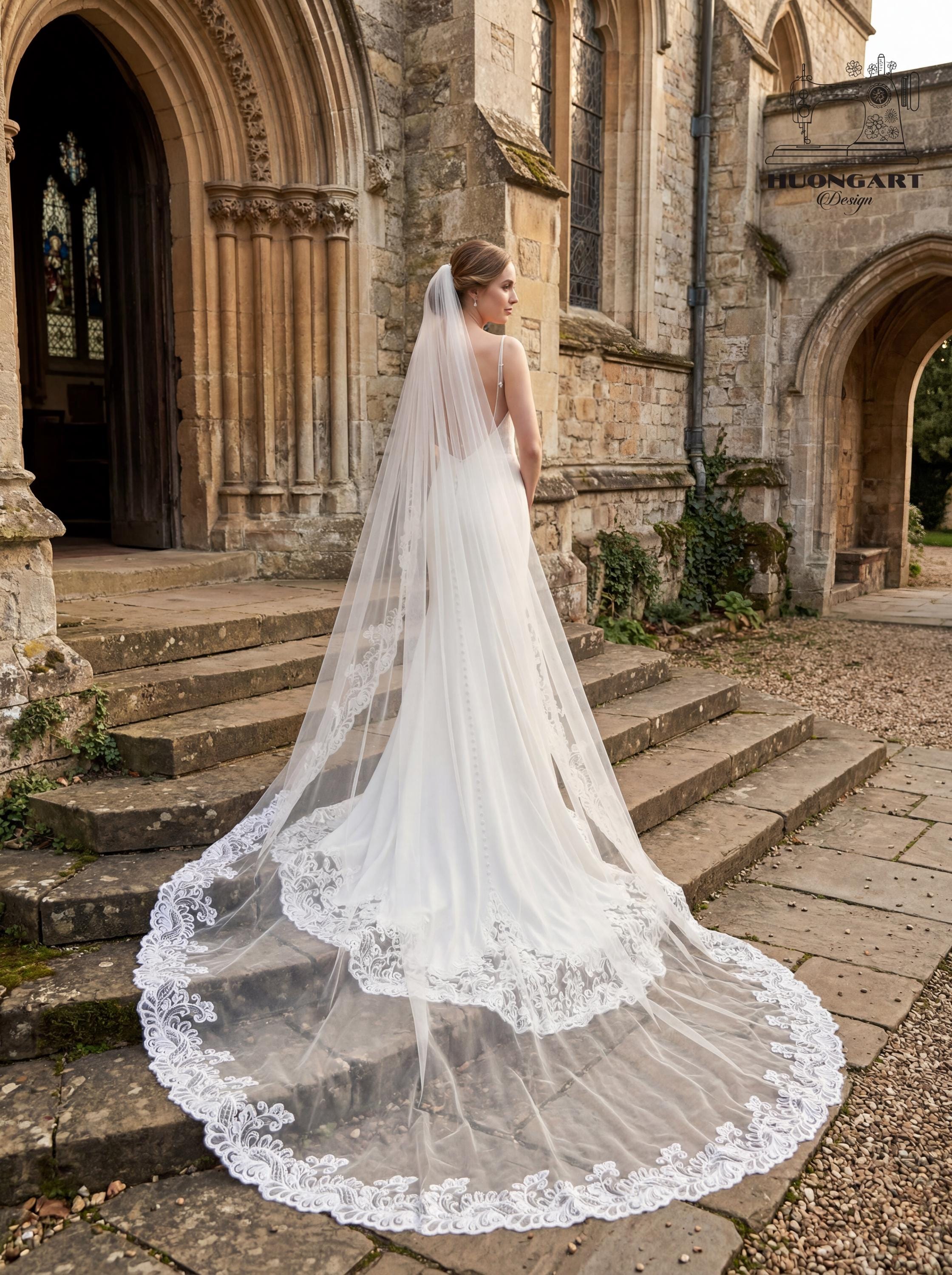 Baroque Lace Mantilla Wedding Veil – Wide Scalloped Cathedral