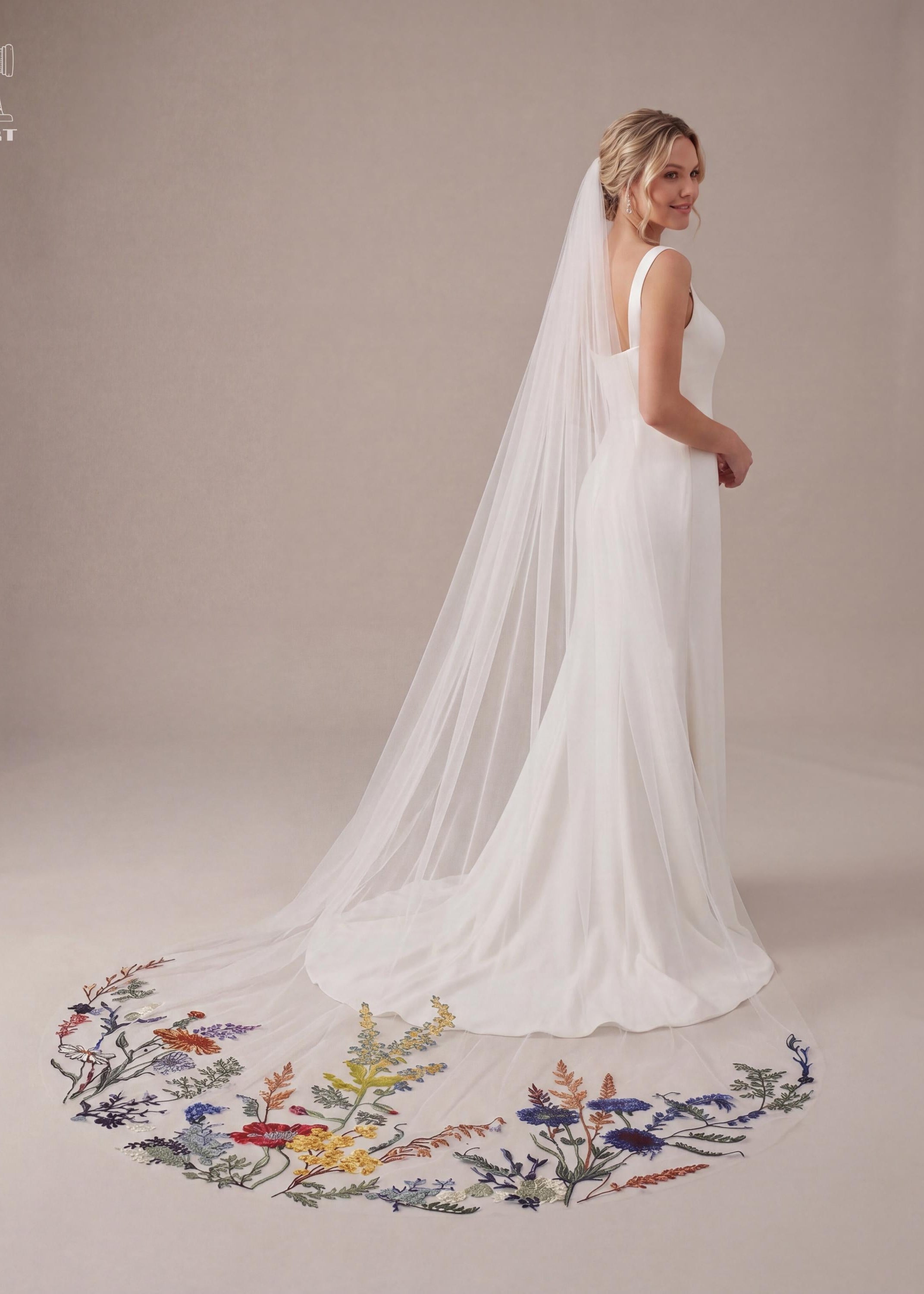 Colorful Botanical Wildflower Bridal Veil | Cathedral Length