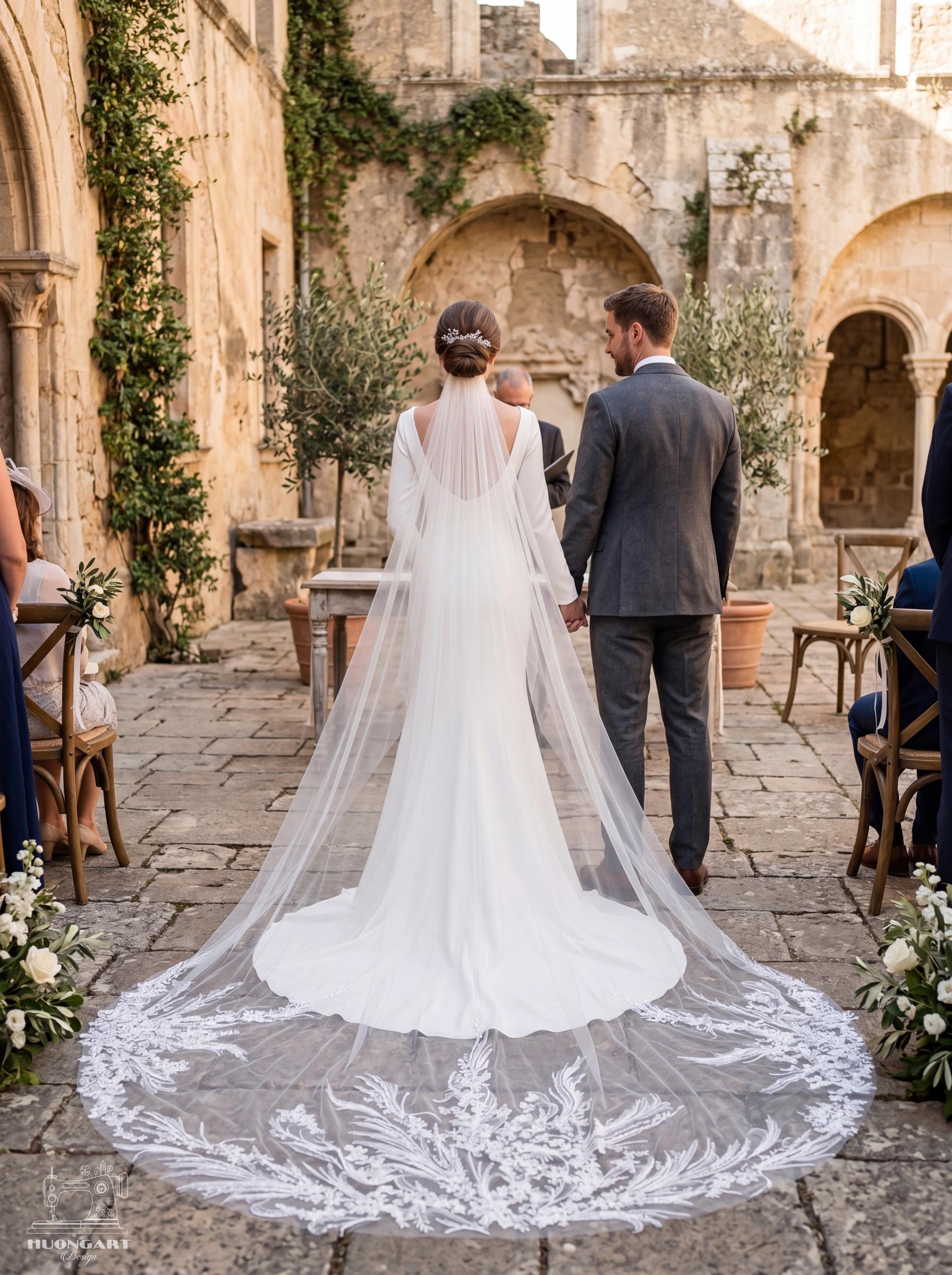 Majestic Fern Embroidered Cathedral Veil – Botanical Leaf Lace