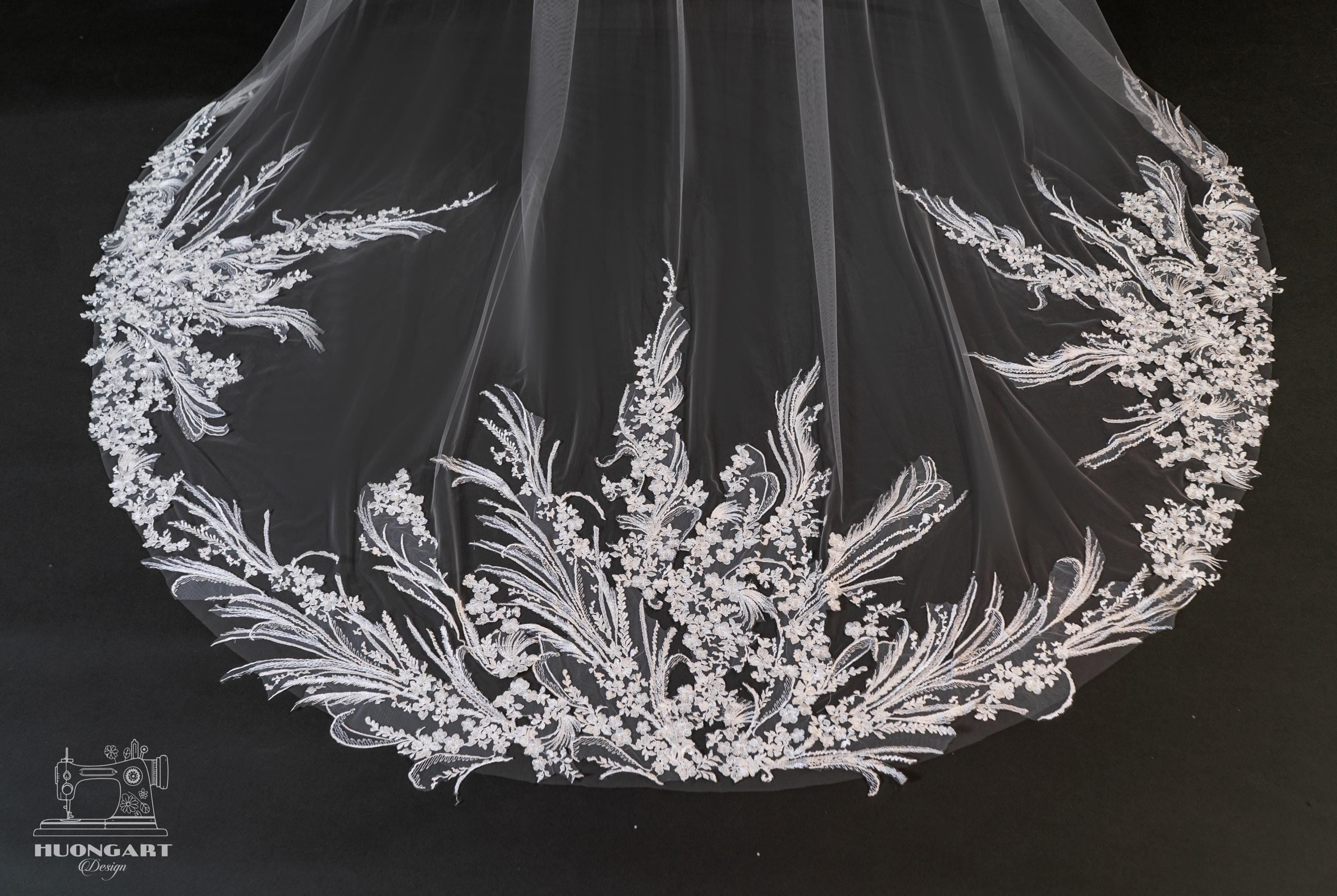Majestic Fern Embroidered Cathedral Veil – Botanical Leaf Lace
