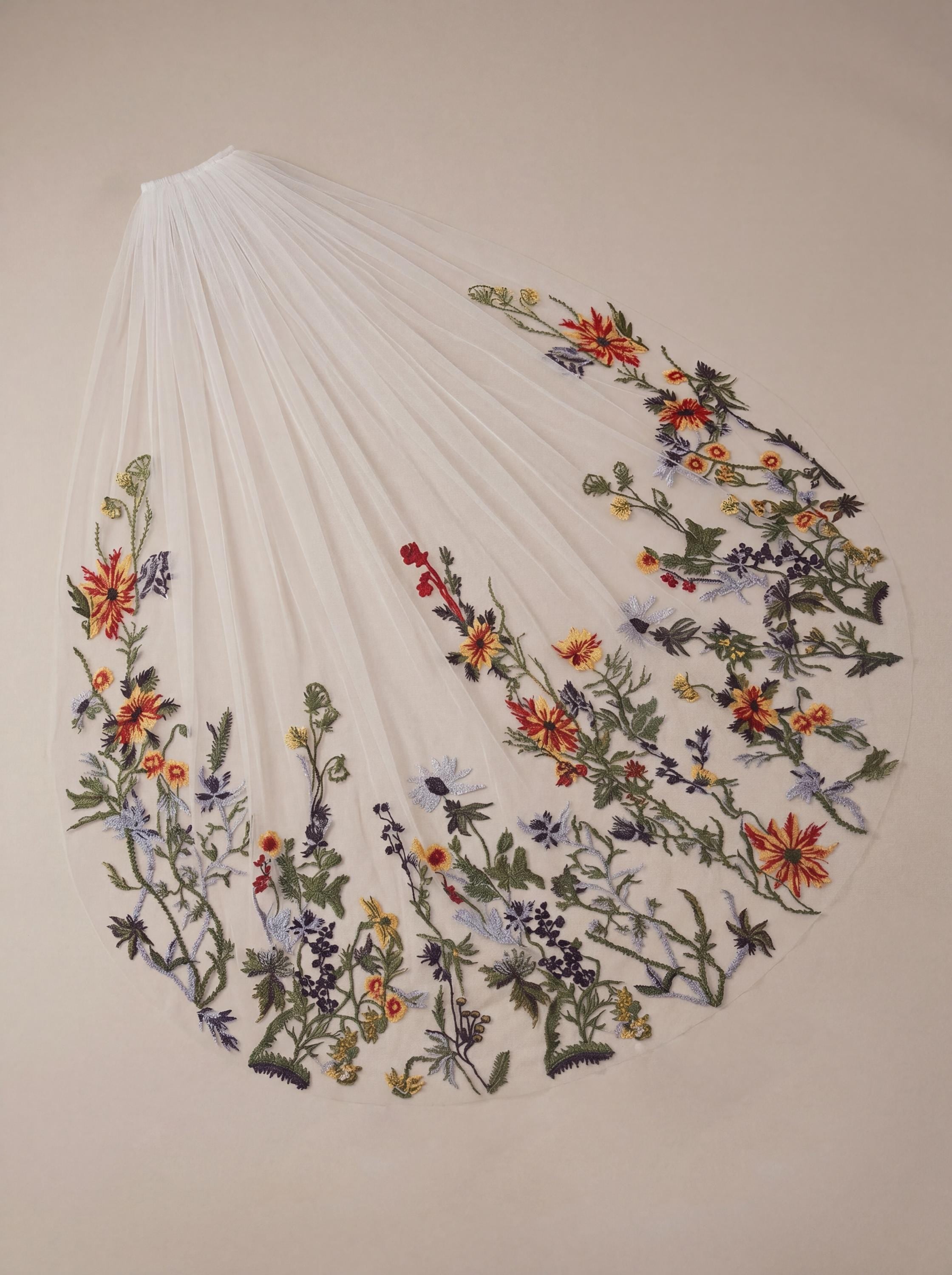 Colorful Wildflower Embroidered Wedding Veil – Cathedral Drop Cut