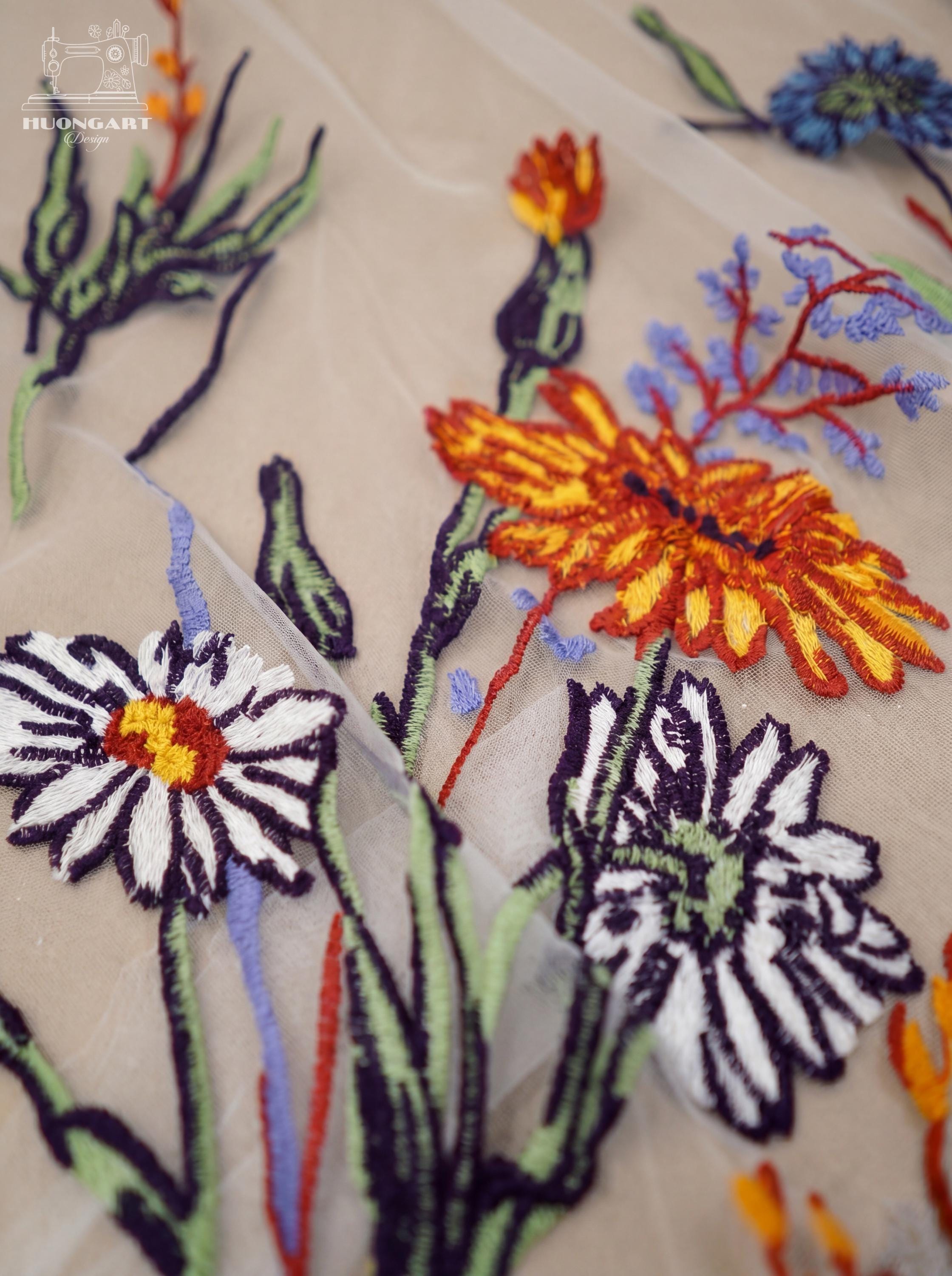 Colorful Botanical Wildflower Bridal Veil | Cathedral Length