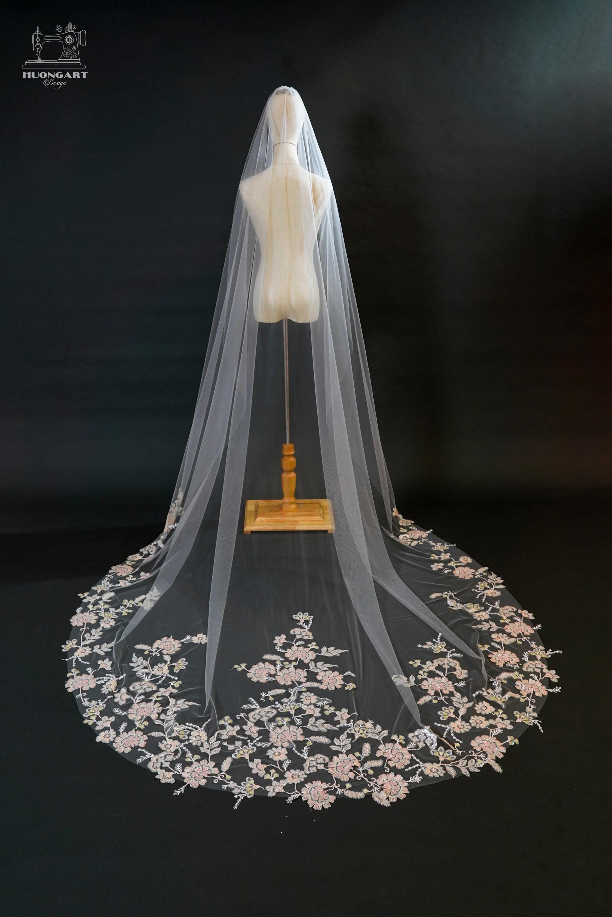The Fairy Tale Veil – Blush Pink Sequin & Floral Lace