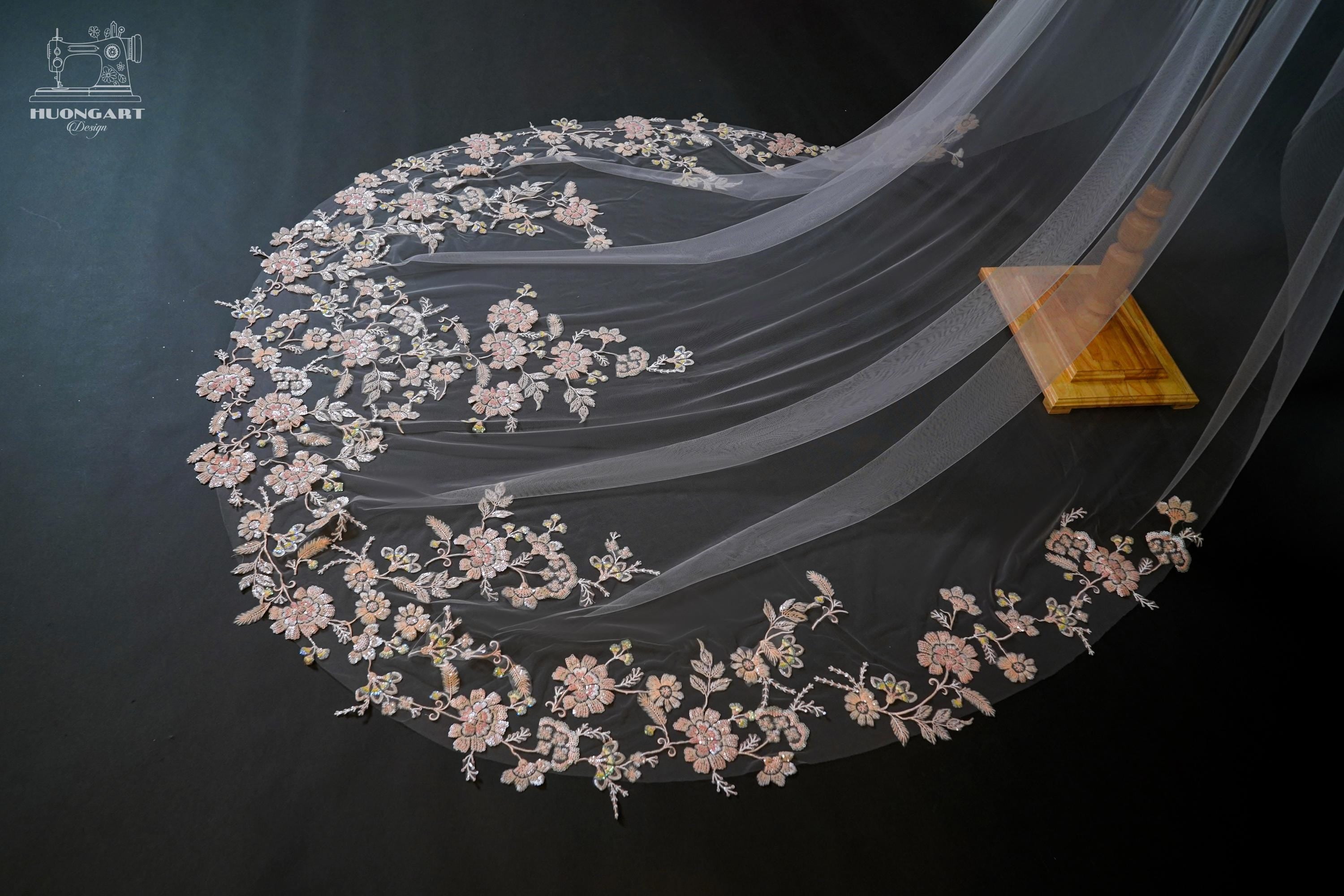 The Fairy Tale Veil – Blush Pink Sequin & Floral Lace