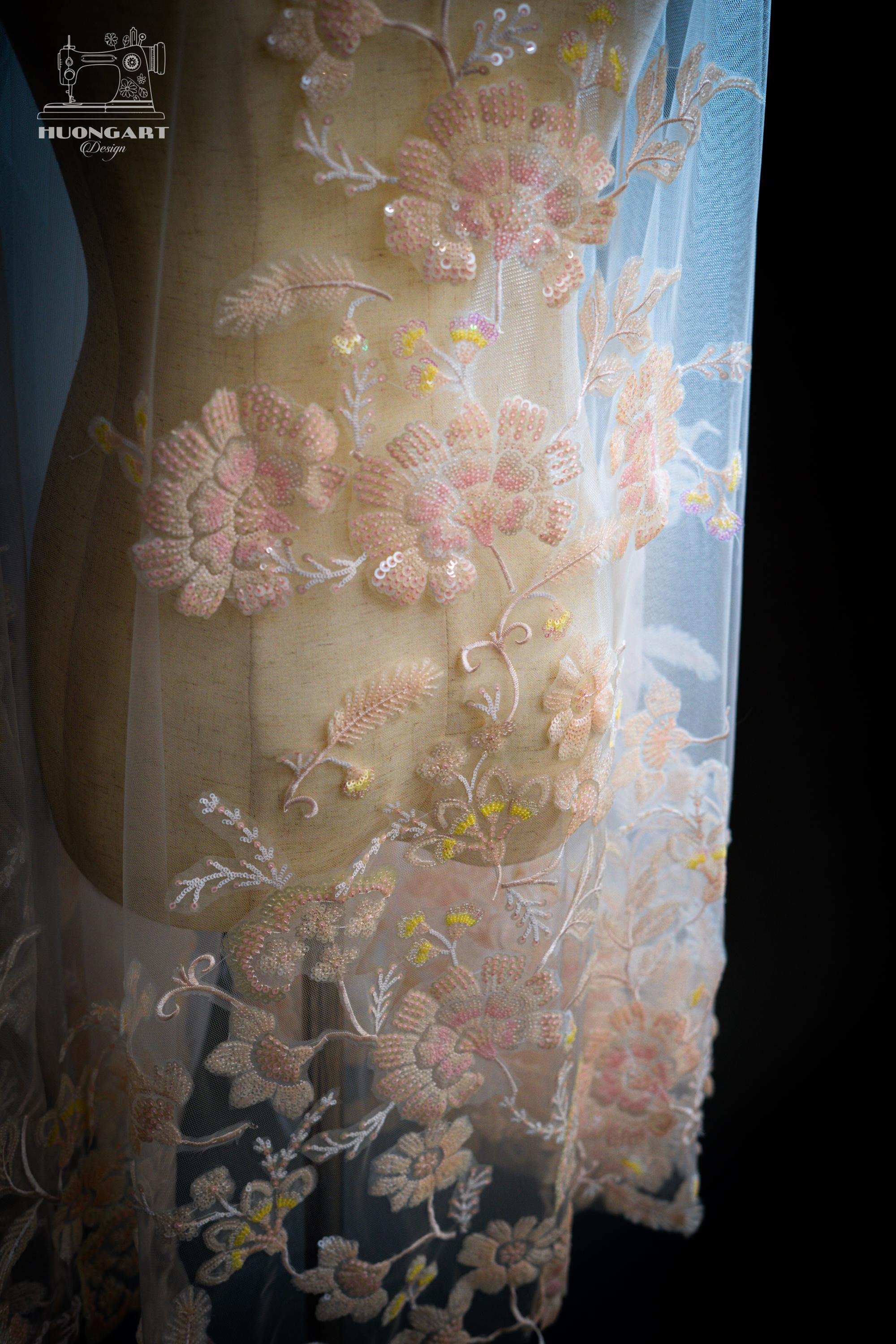The Fairy Tale Veil – Blush Pink Sequin & Floral Lace