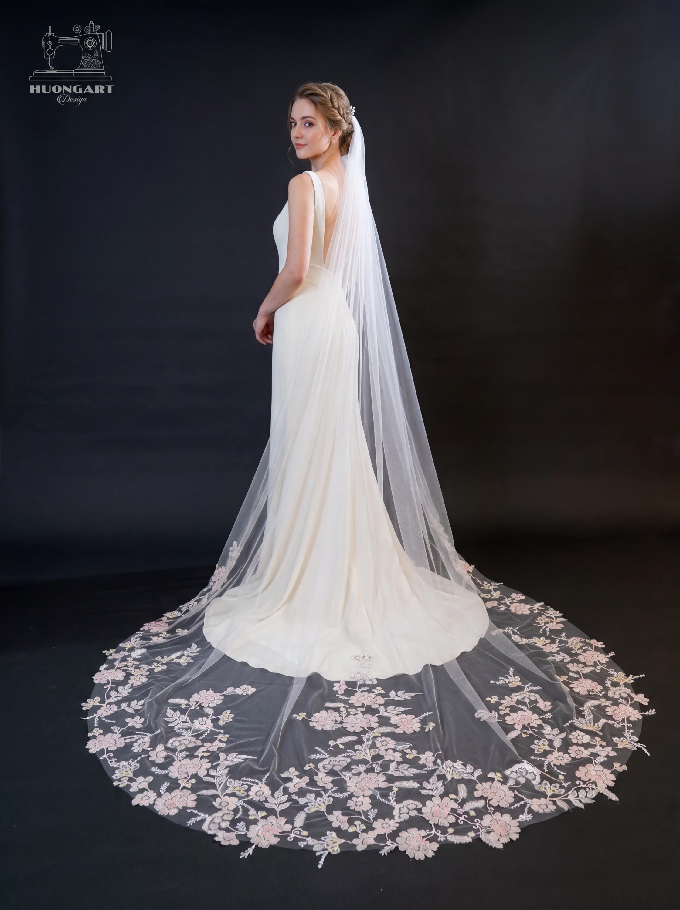 The Fairy Tale Veil – Blush Pink Sequin & Floral Lace