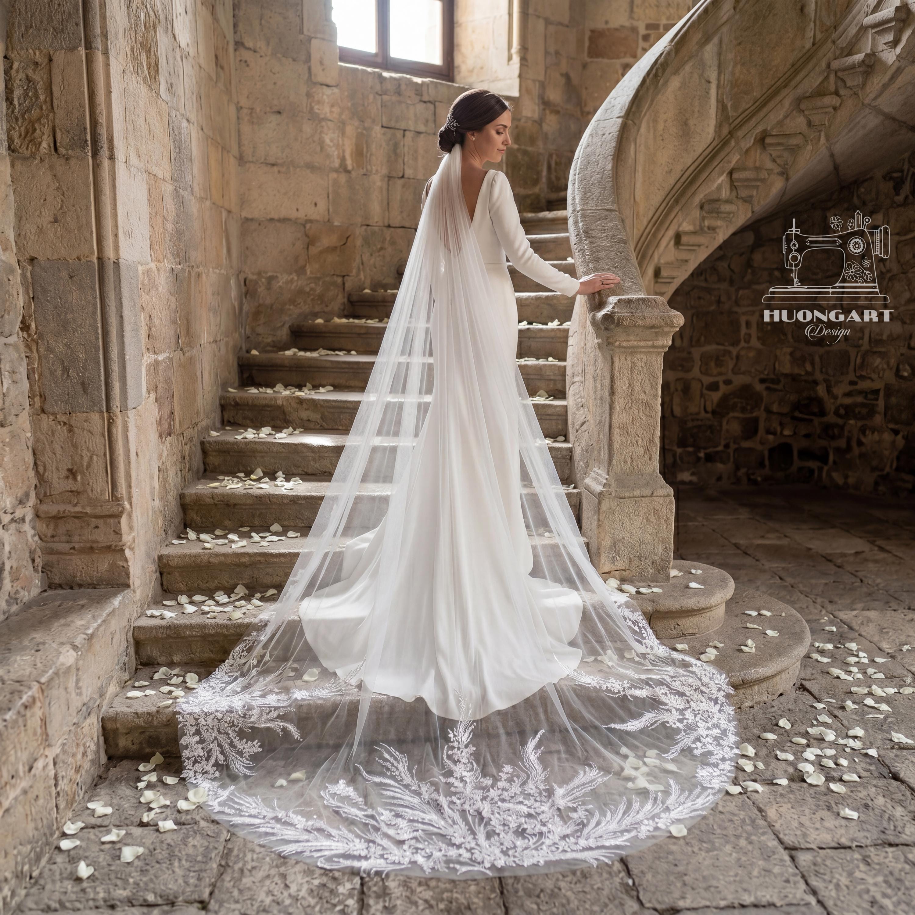 Majestic Fern Embroidered Cathedral Veil – Botanical Leaf Lace