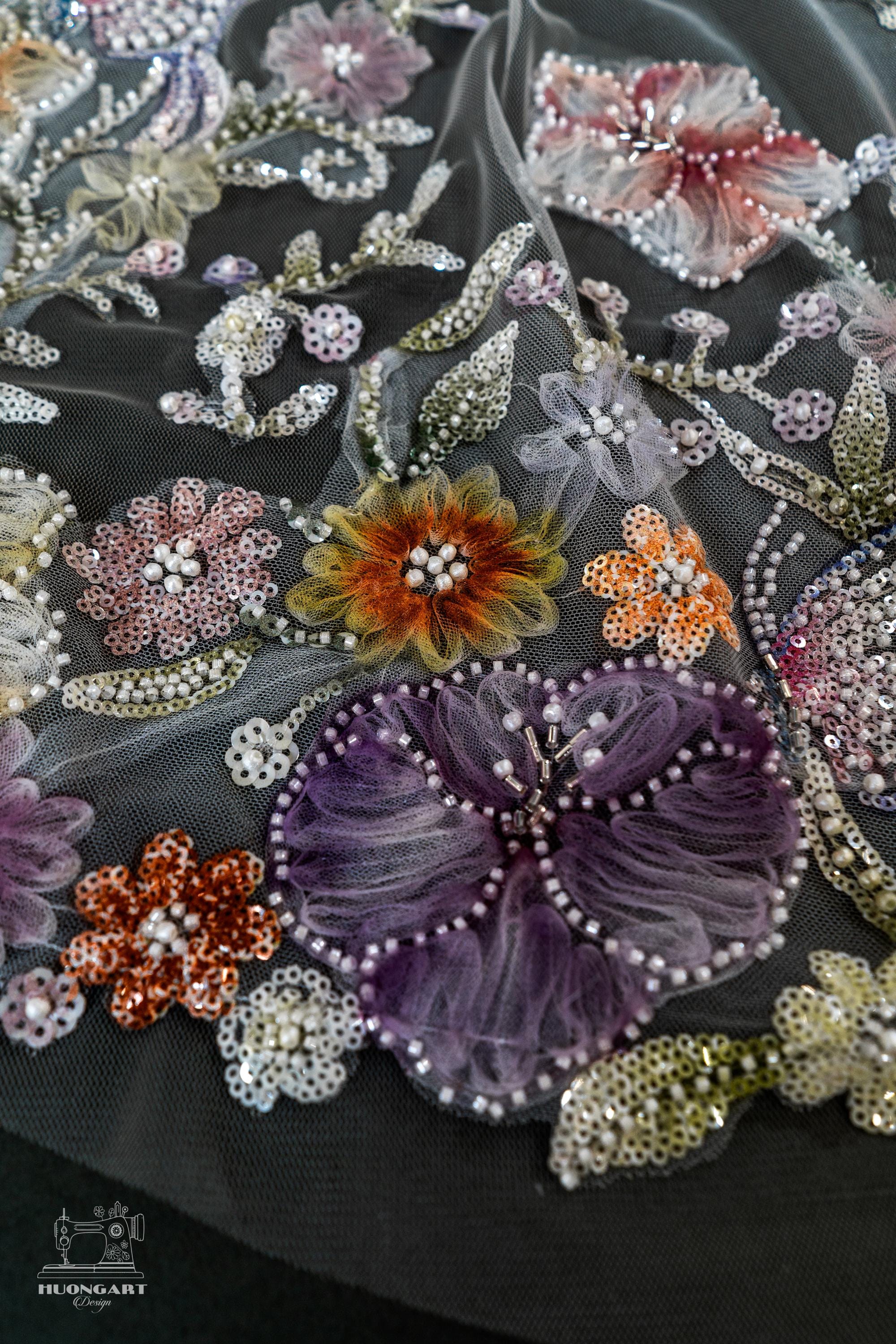 Colorful Sequin Floral Wedding Veil – Purple Botanical Cathedral
