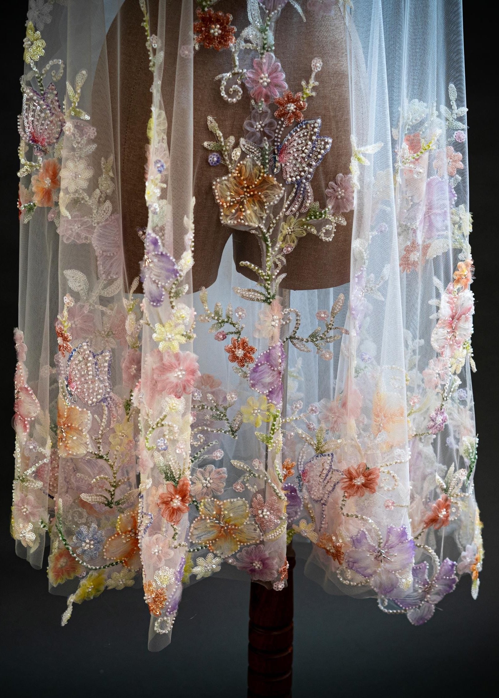 Colorful Sequin Floral Wedding Veil – Purple Botanical Cathedral