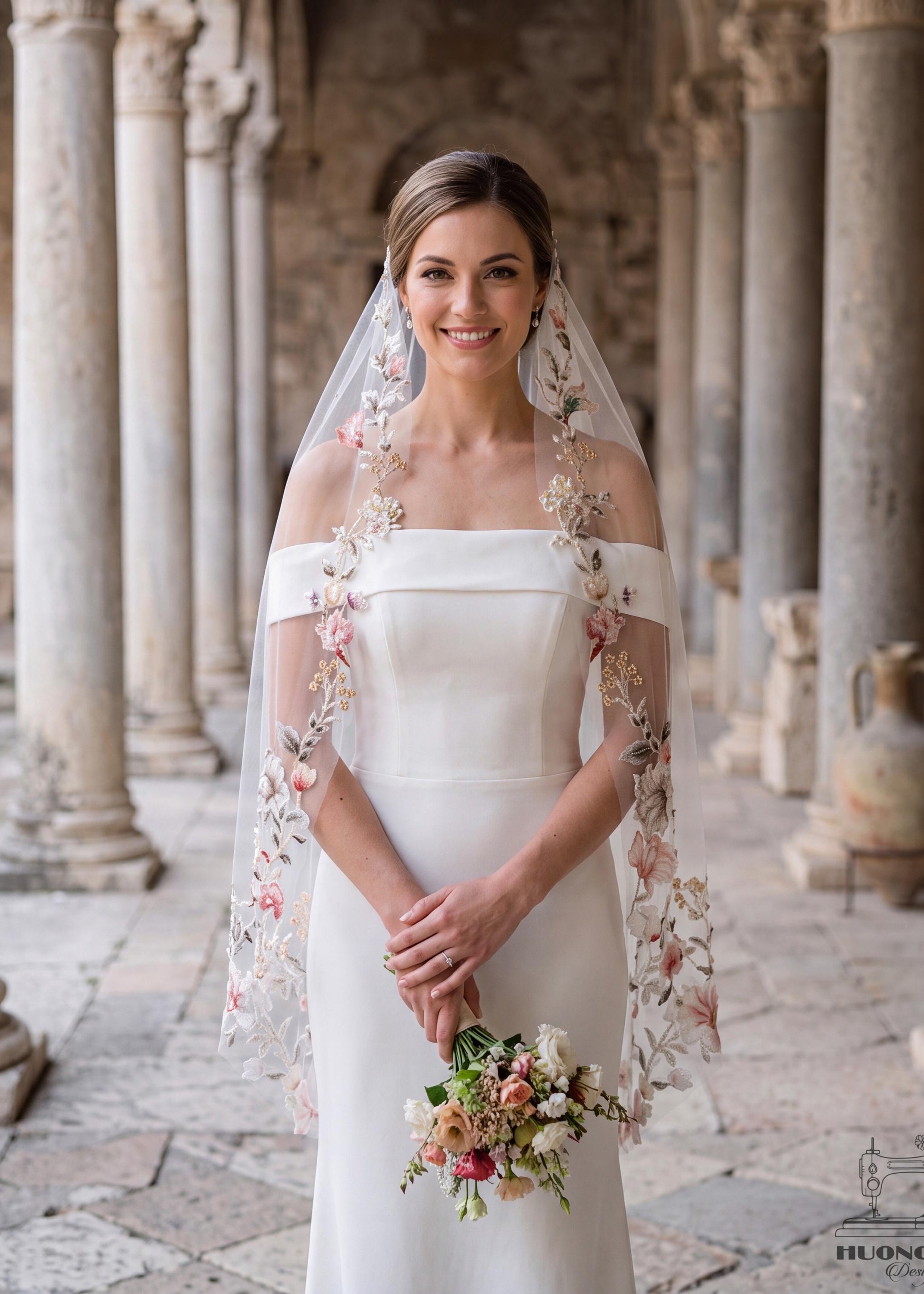 Colorful 3D Floral Wedding Veil – Botanical Cathedral Length