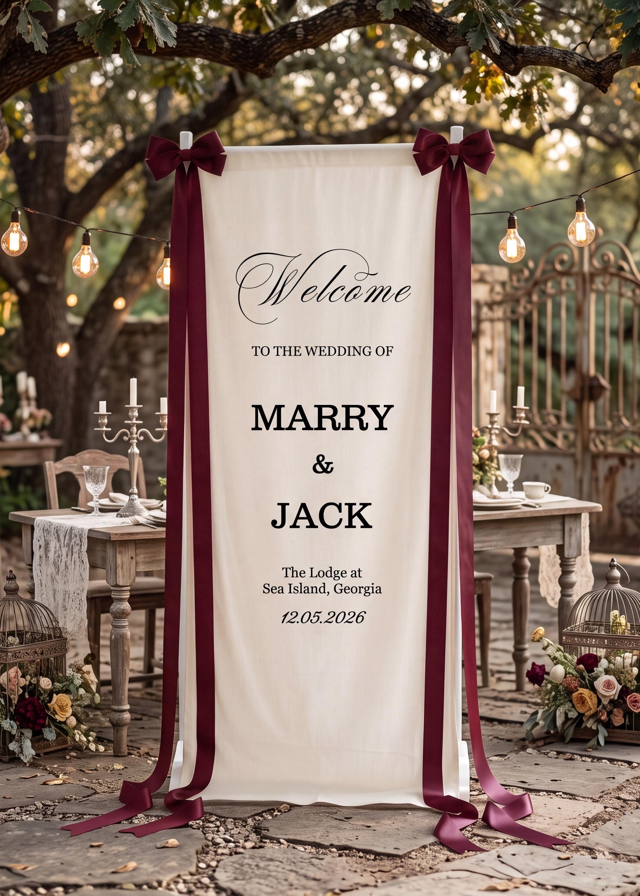 Linen Wedding Welcome Banner | Personalized Fabric Ceremony Sign