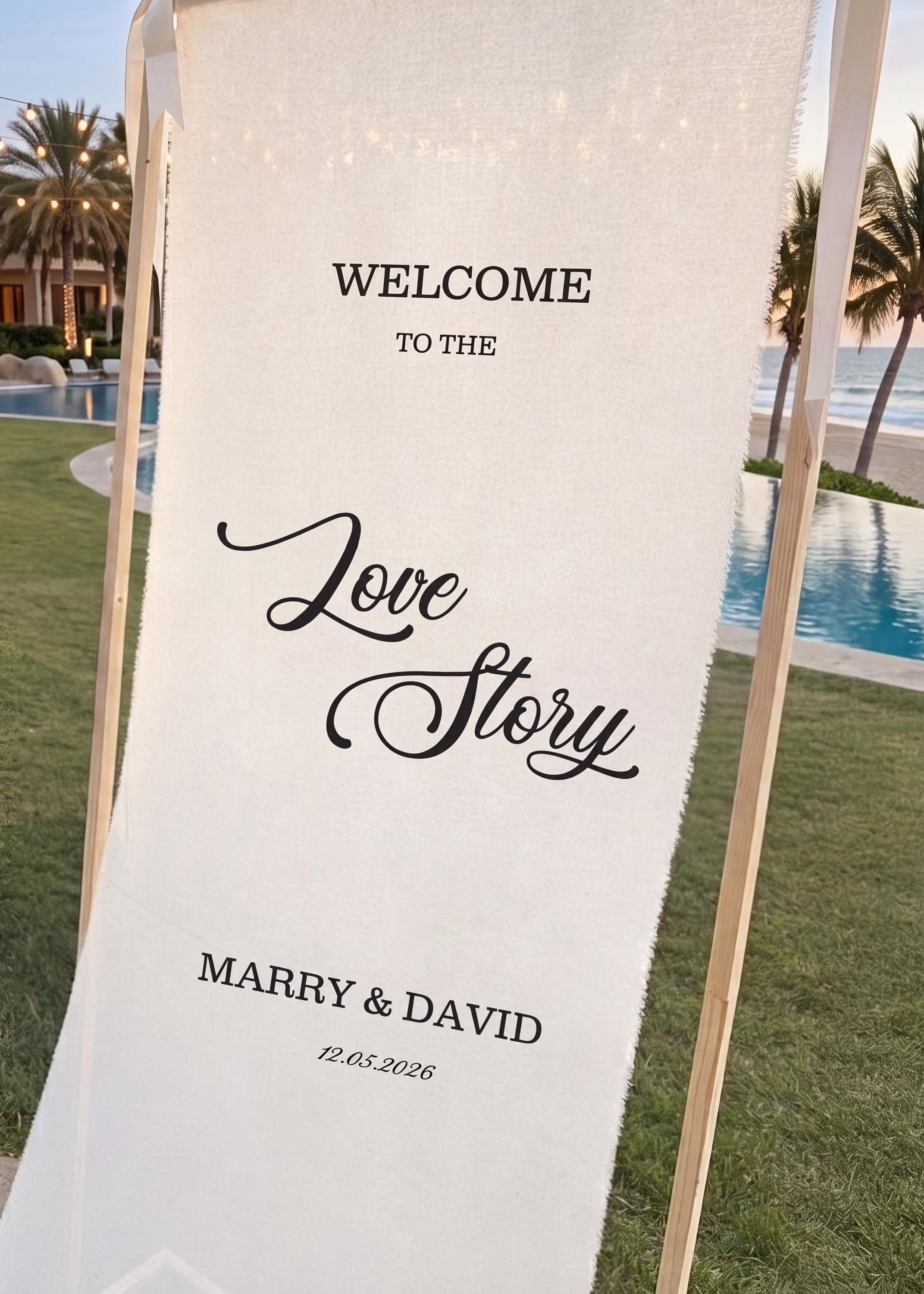 Linen Wedding Welcome Banner | Personalized Fabric Ceremony Sign