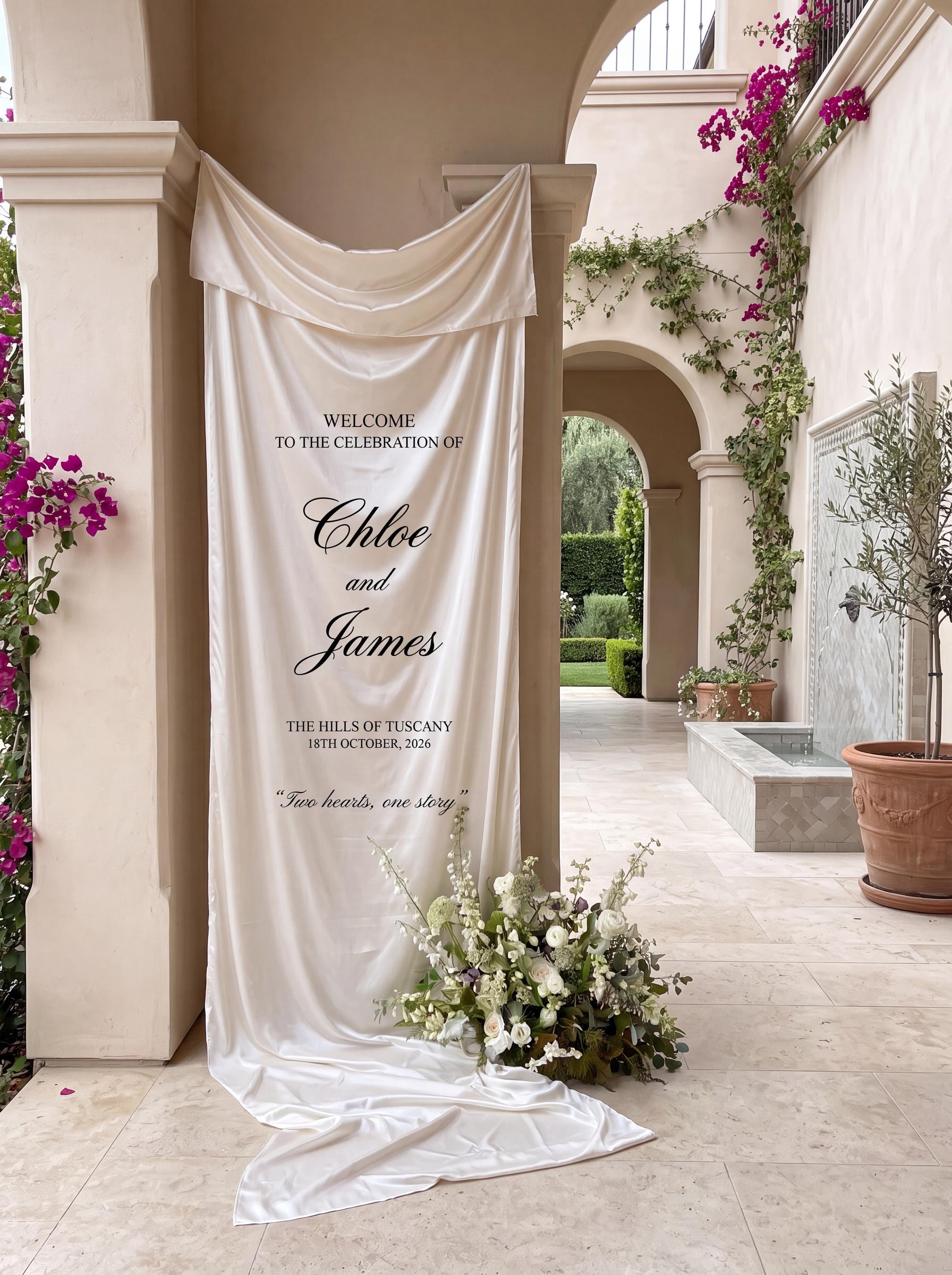 Personalized Silk Welcome Banner | Custom Wedding Ceremony Sign