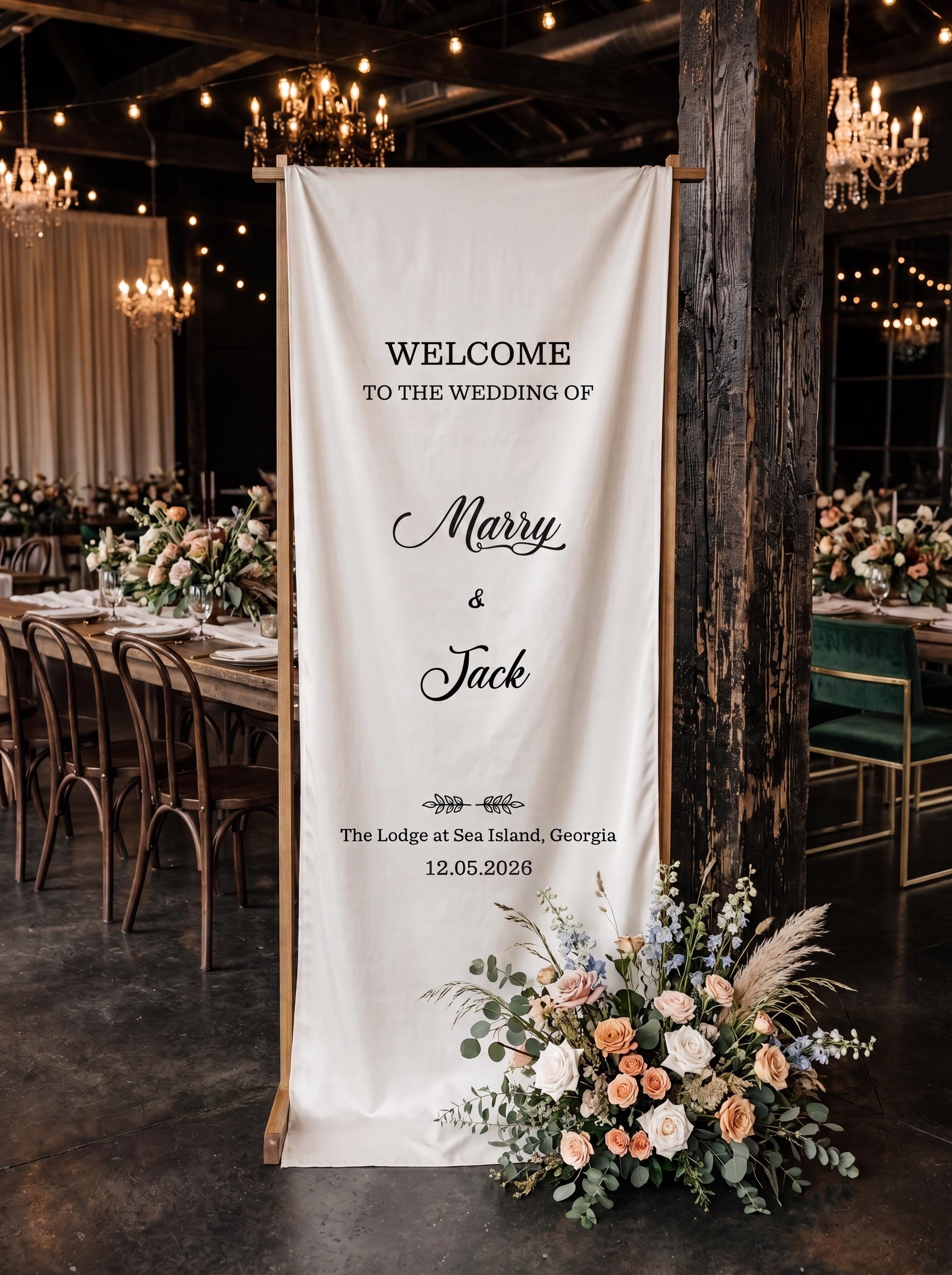 Personalized Silk Welcome Banner | Custom Wedding Ceremony Sign