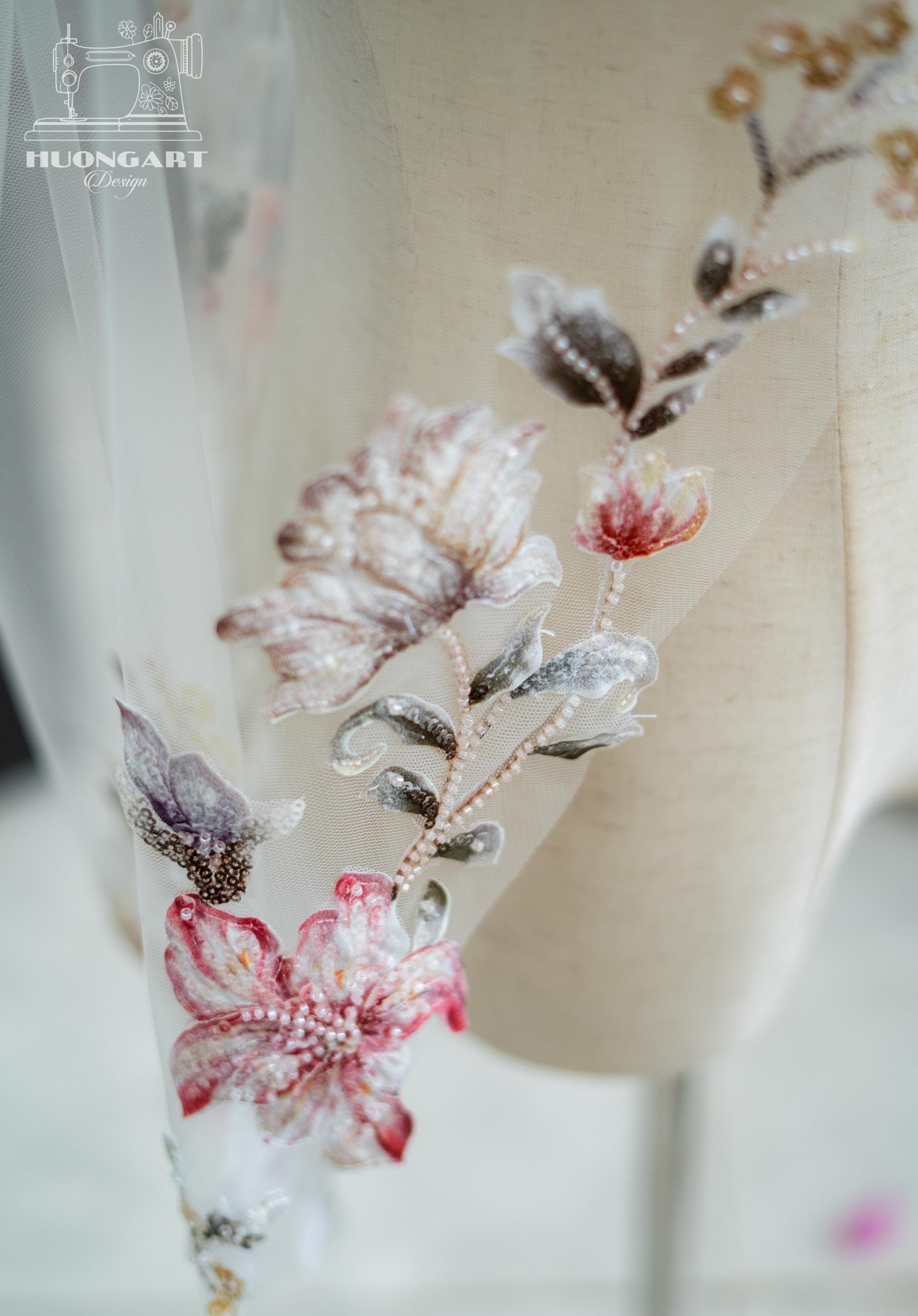 Colorful 3D Floral Wedding Veil – Botanical Cathedral Length