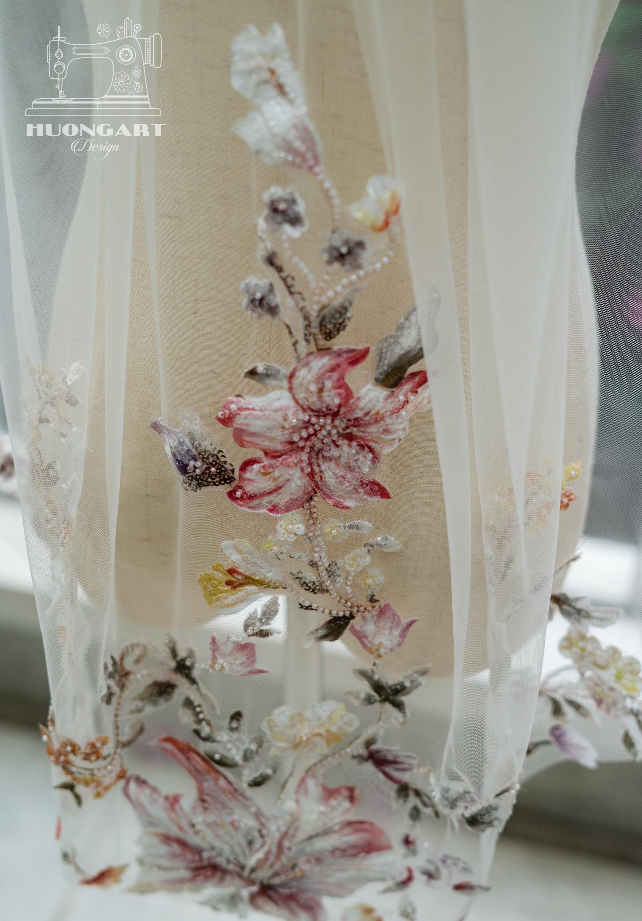 Colorful 3D Floral Wedding Veil – Botanical Cathedral Length