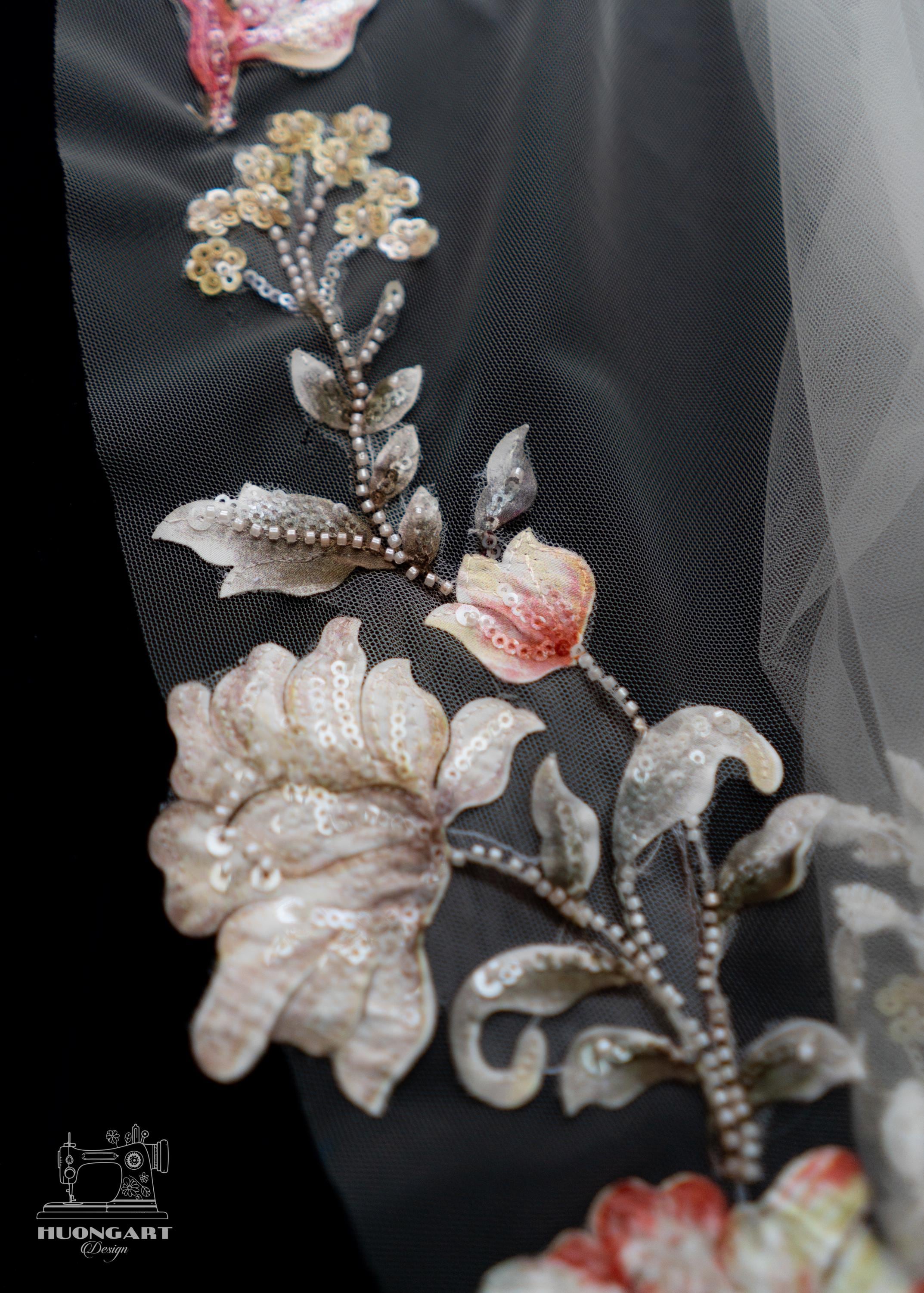Colorful 3D Floral Wedding Veil – Botanical Cathedral Length