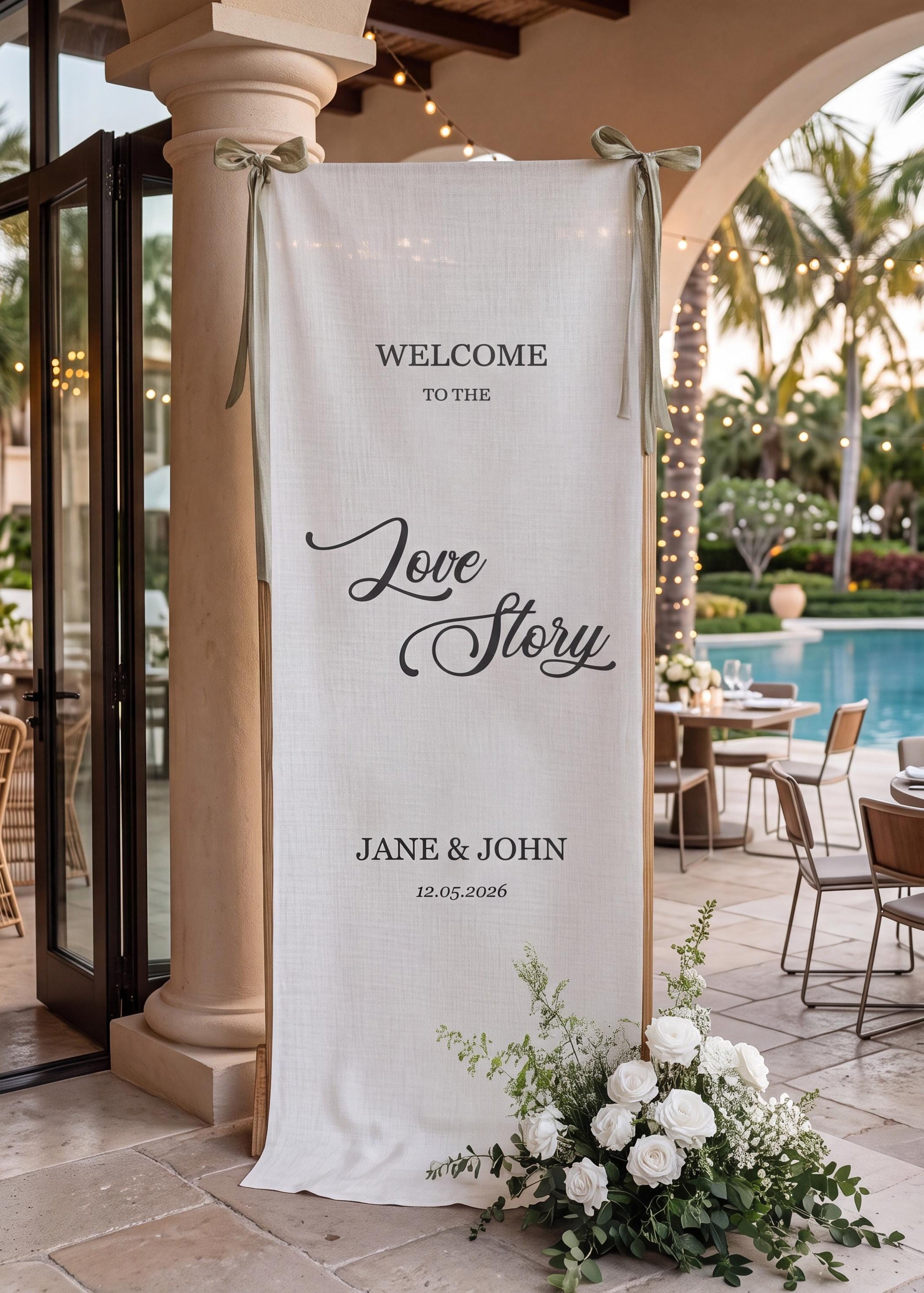 Linen Wedding Welcome Banner | Personalized Fabric Ceremony Sign