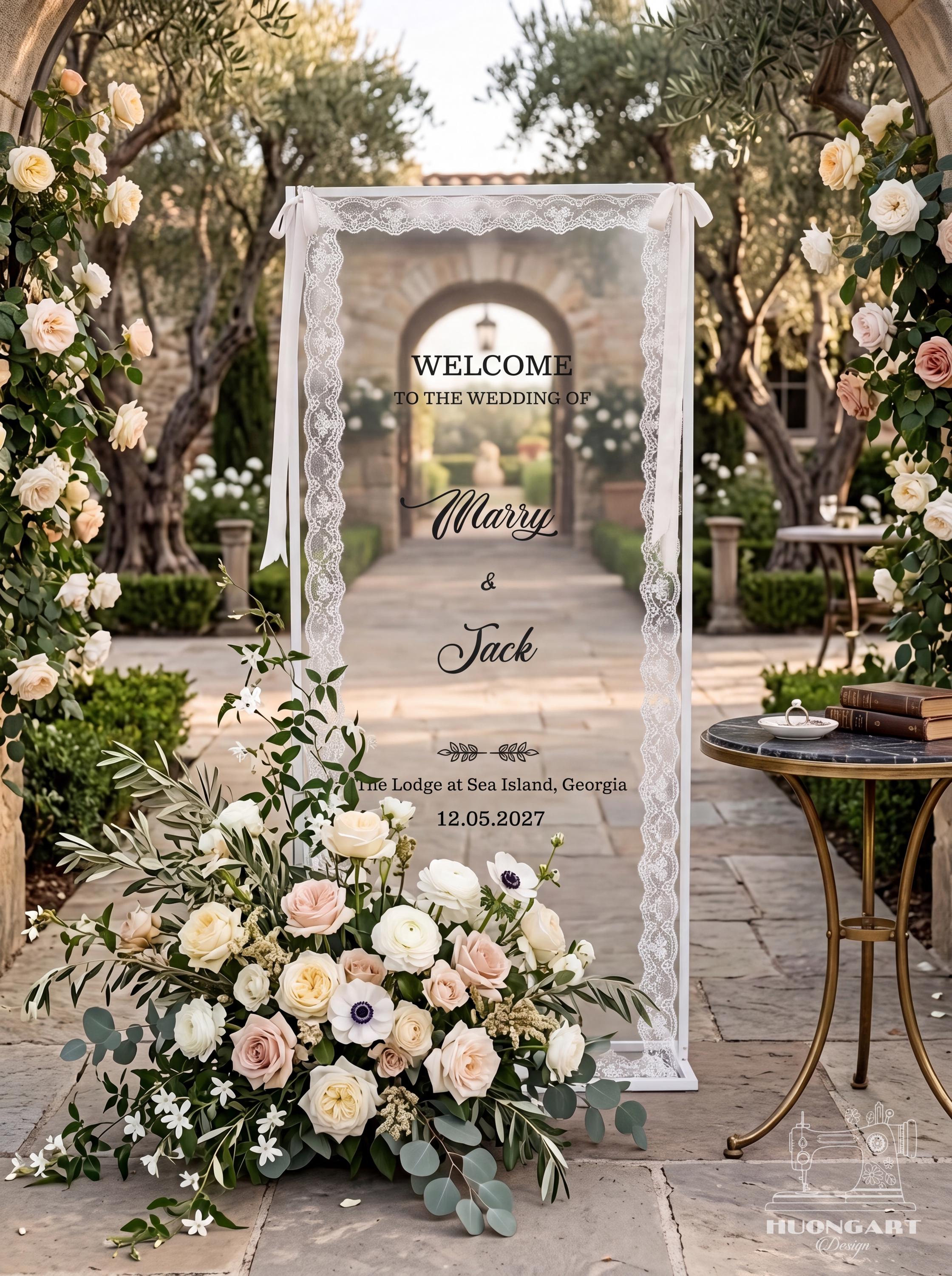 Custom Sheer Tulle Wedding Sign | Hanging Lace Welcome Banner