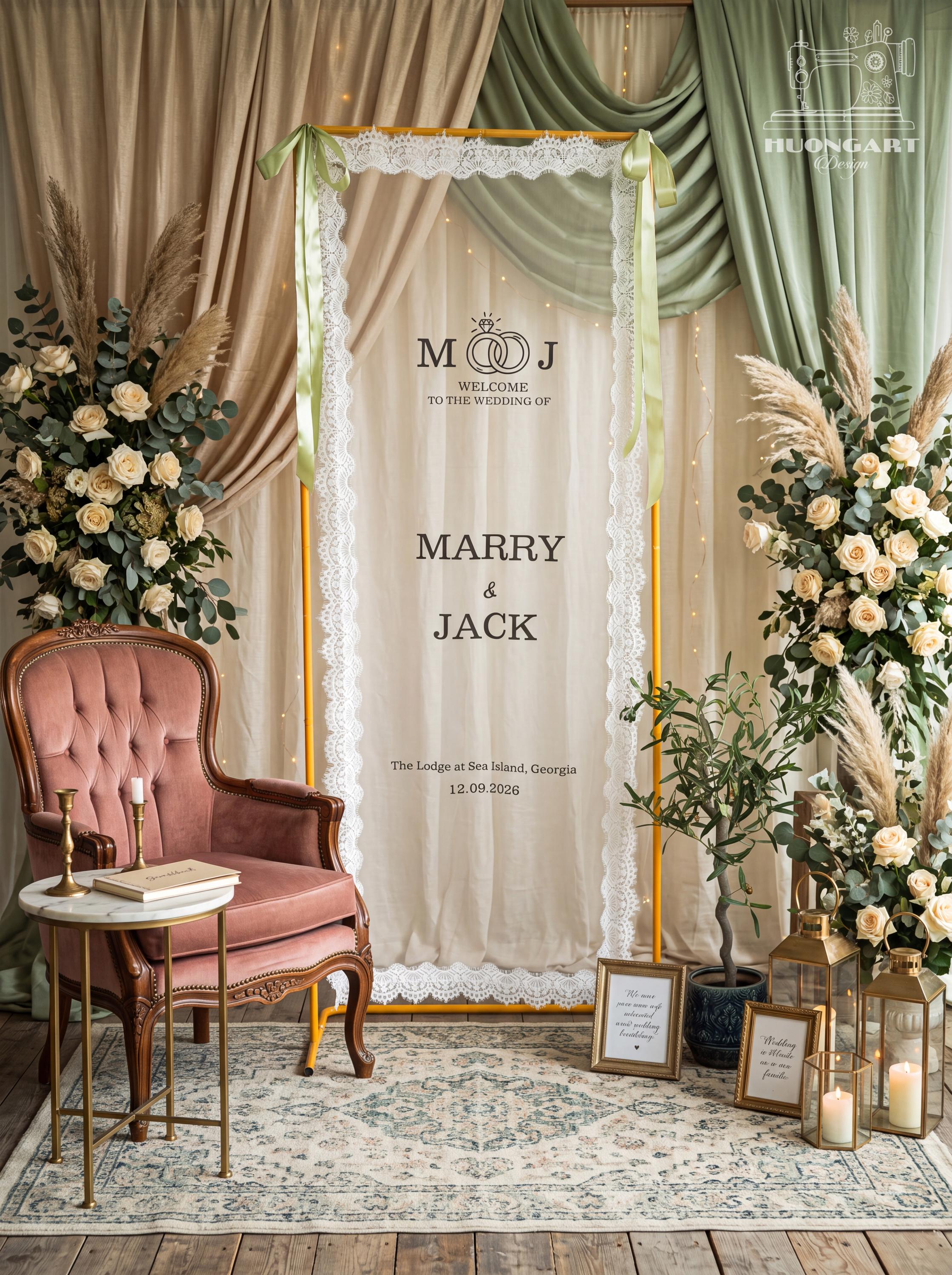 Custom Sheer Tulle Wedding Sign | Hanging Lace Welcome Banner