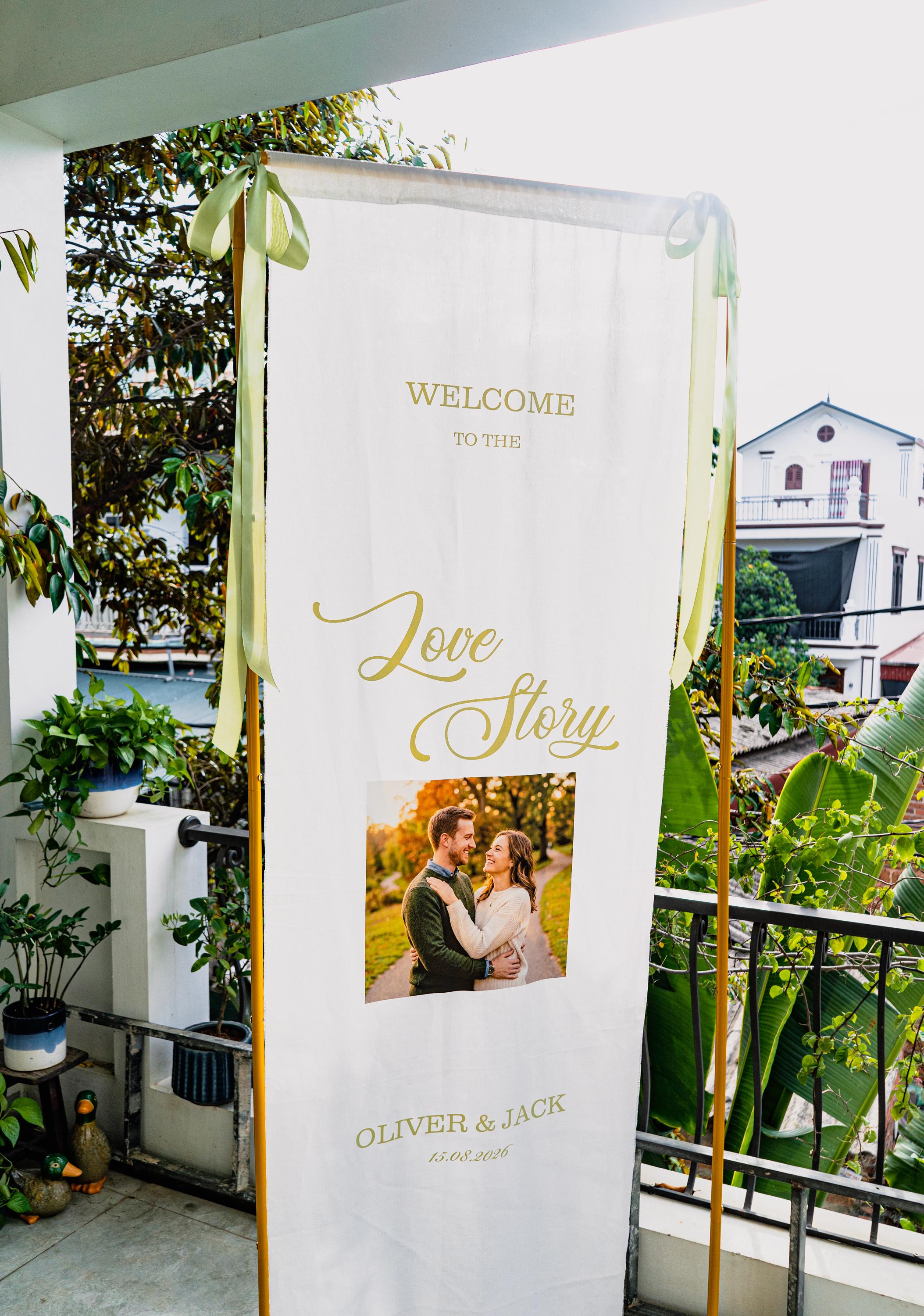 Linen Wedding Welcome Banner | Personalized Fabric Ceremony Sign