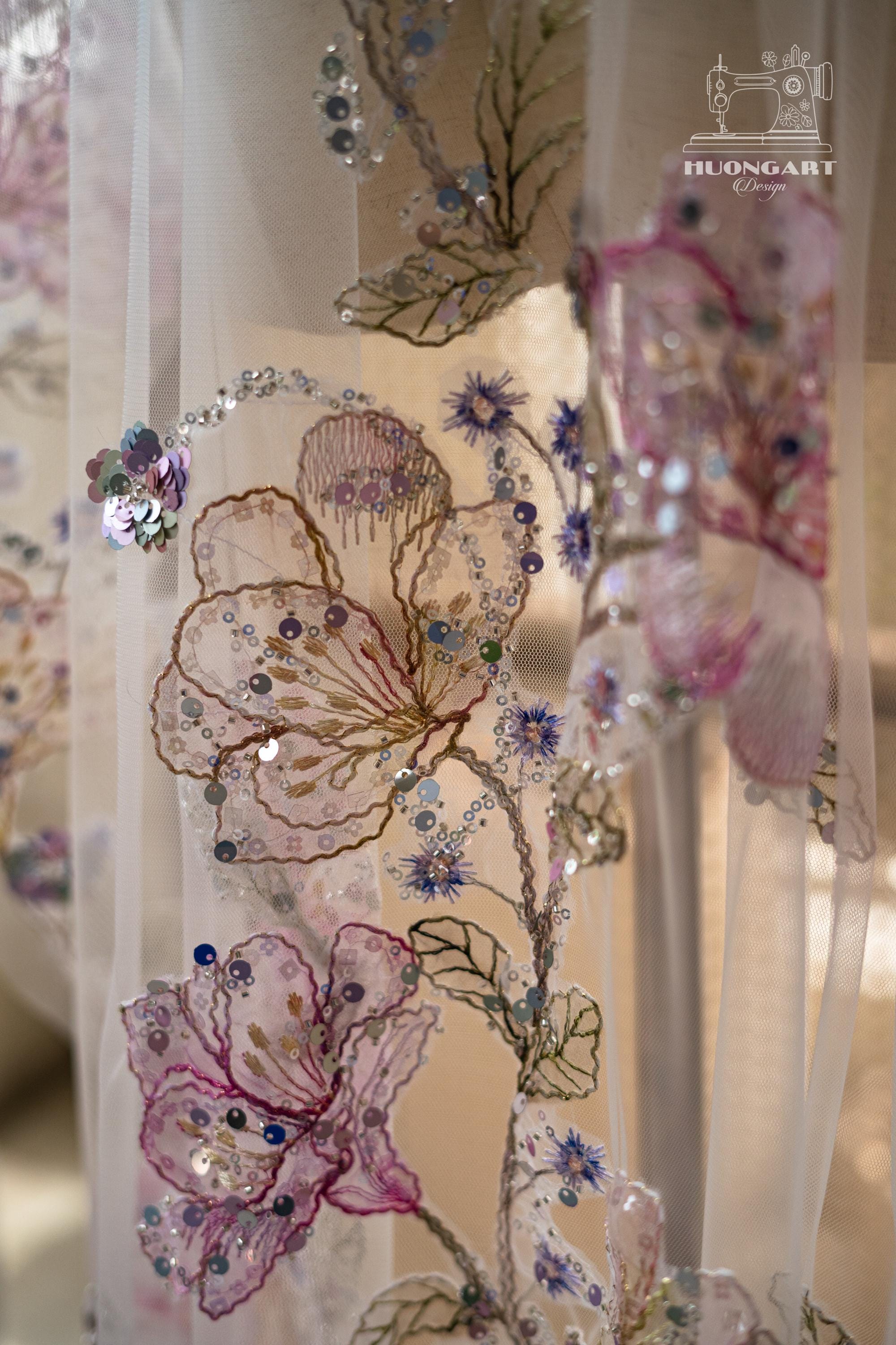 Floral Embroidered Sequin Bridal Veil | Cathedral Length