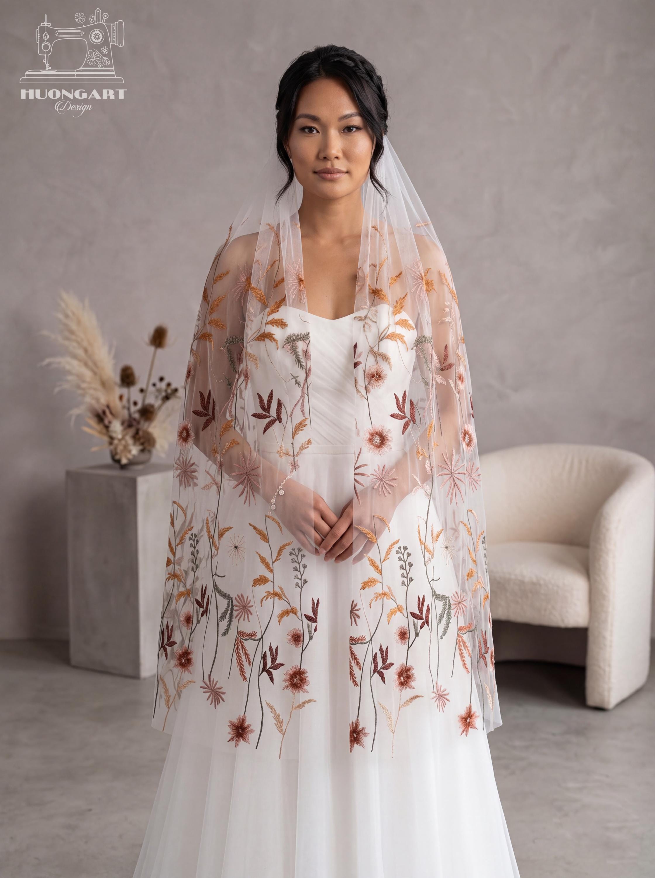 Botanical Wildflower Embroidered Bridal Veil | Terracotta Cathedral