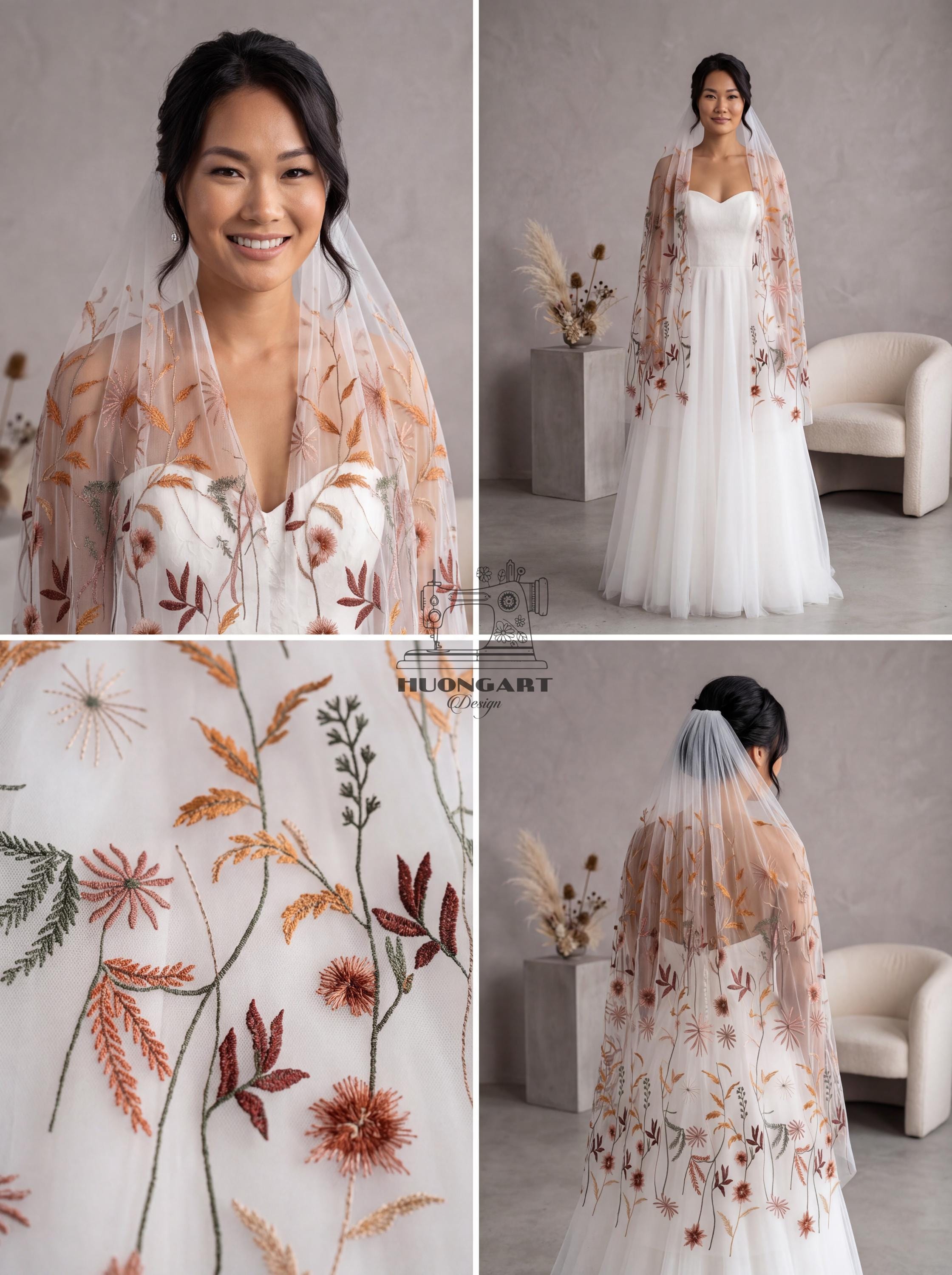 Botanical Wildflower Embroidered Bridal Veil | Terracotta Cathedral