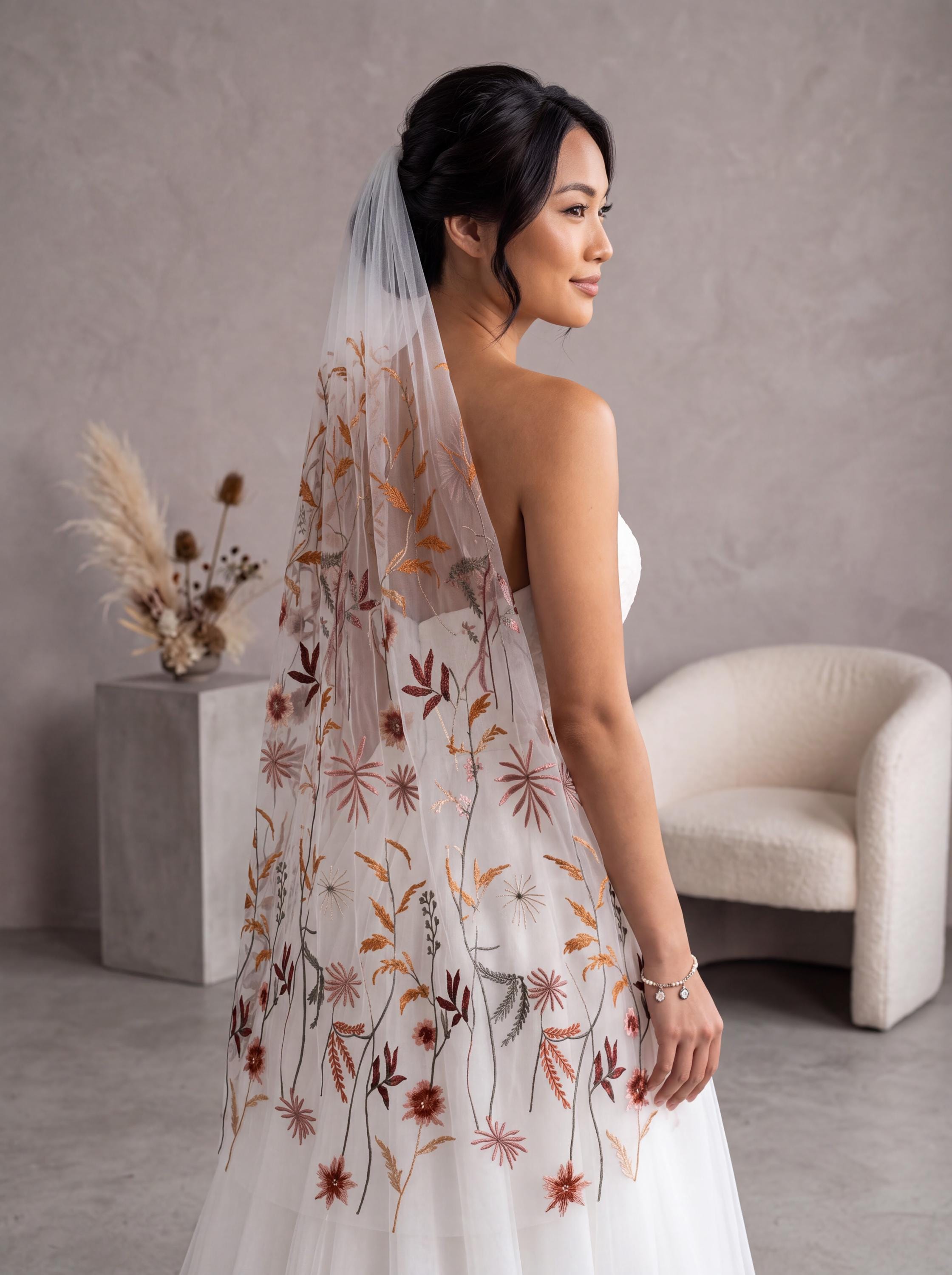 Botanical Wildflower Embroidered Bridal Veil | Terracotta Cathedral