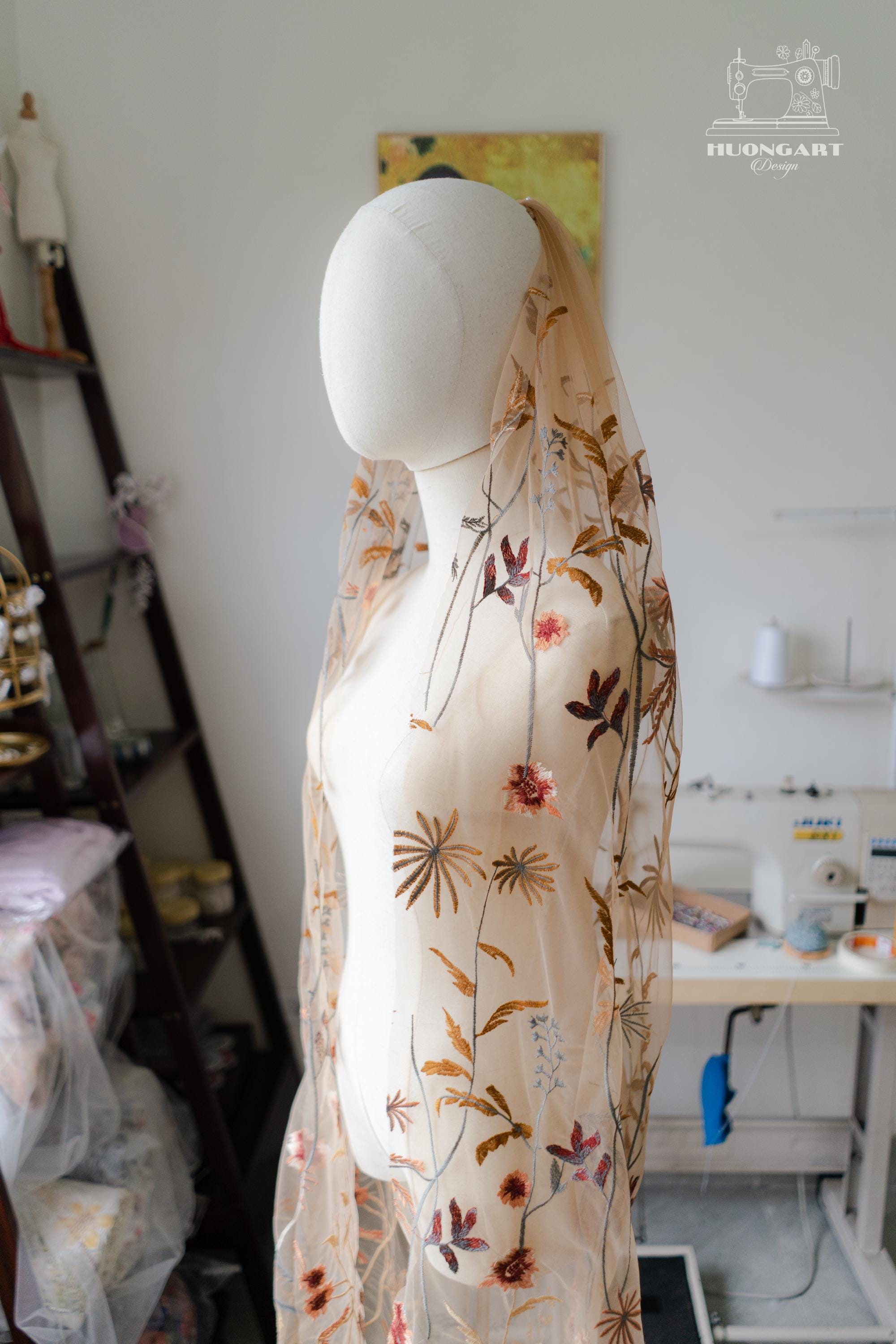 Botanical Wildflower Embroidered Bridal Veil | Terracotta Cathedral