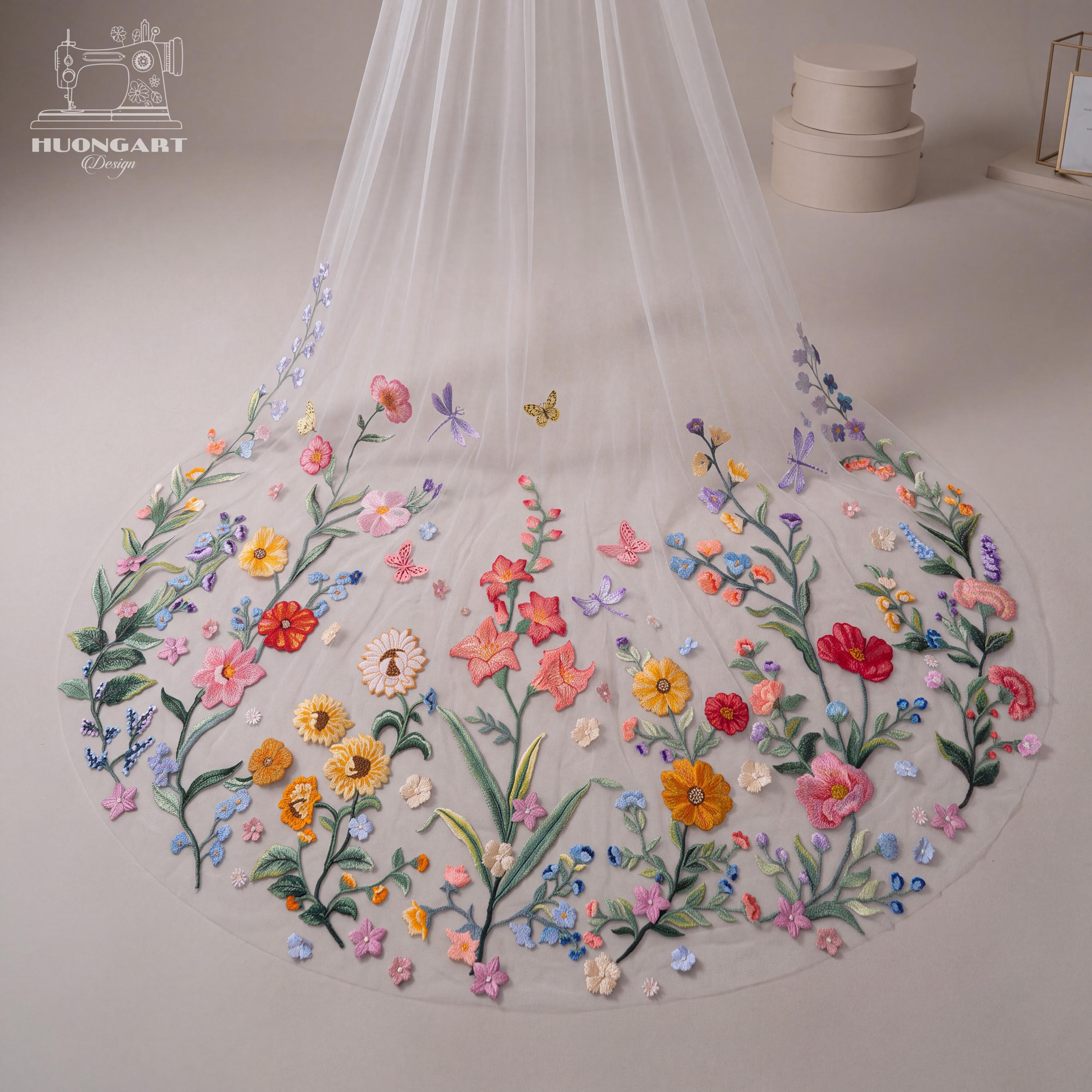 Bespoke Botanical Meadow Embroidered Wedding Veil
