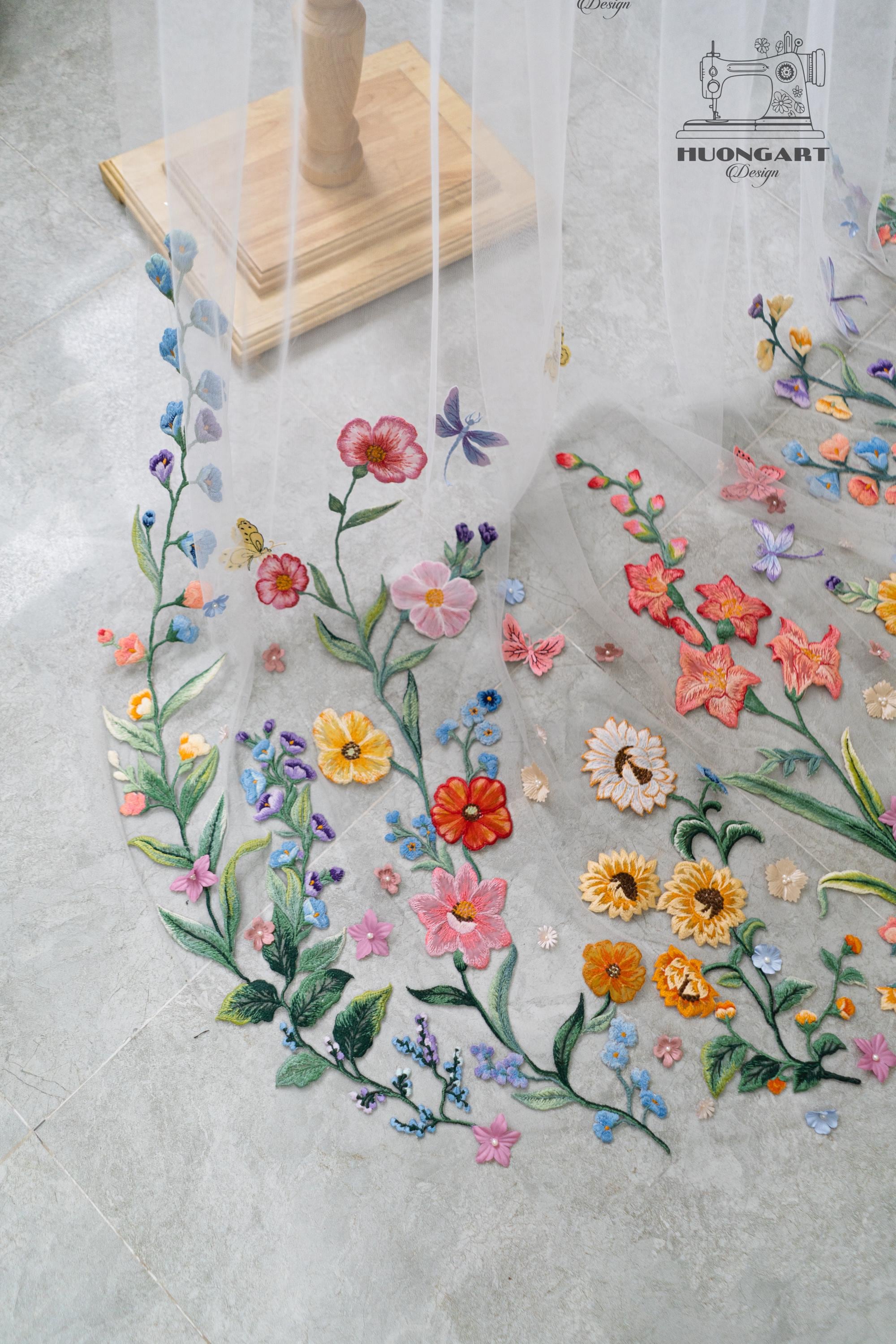 Bespoke Botanical Meadow Embroidered Wedding Veil