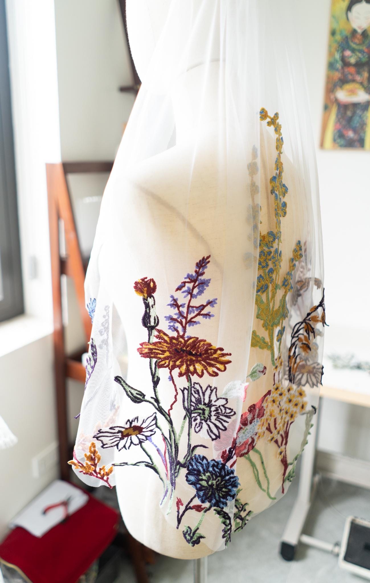 Colorful Botanical Wildflower Bridal Veil | Cathedral Length