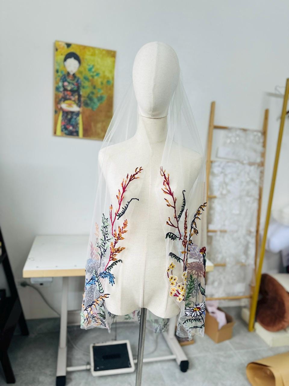 Colorful Botanical Wildflower Bridal Veil | Cathedral Length
