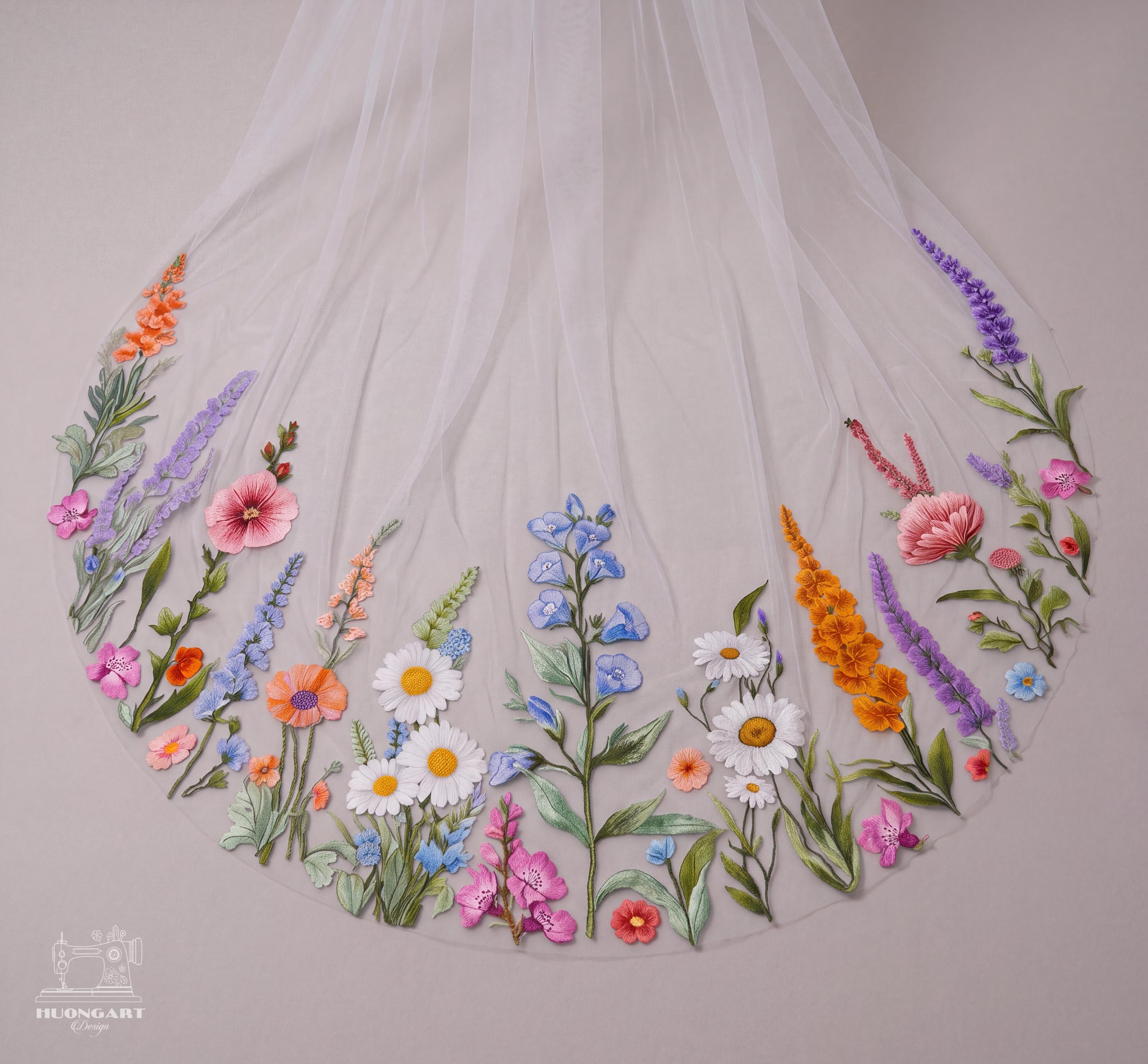 Custom Wildflower Embroidered Wedding Veil – Cathedral Length
