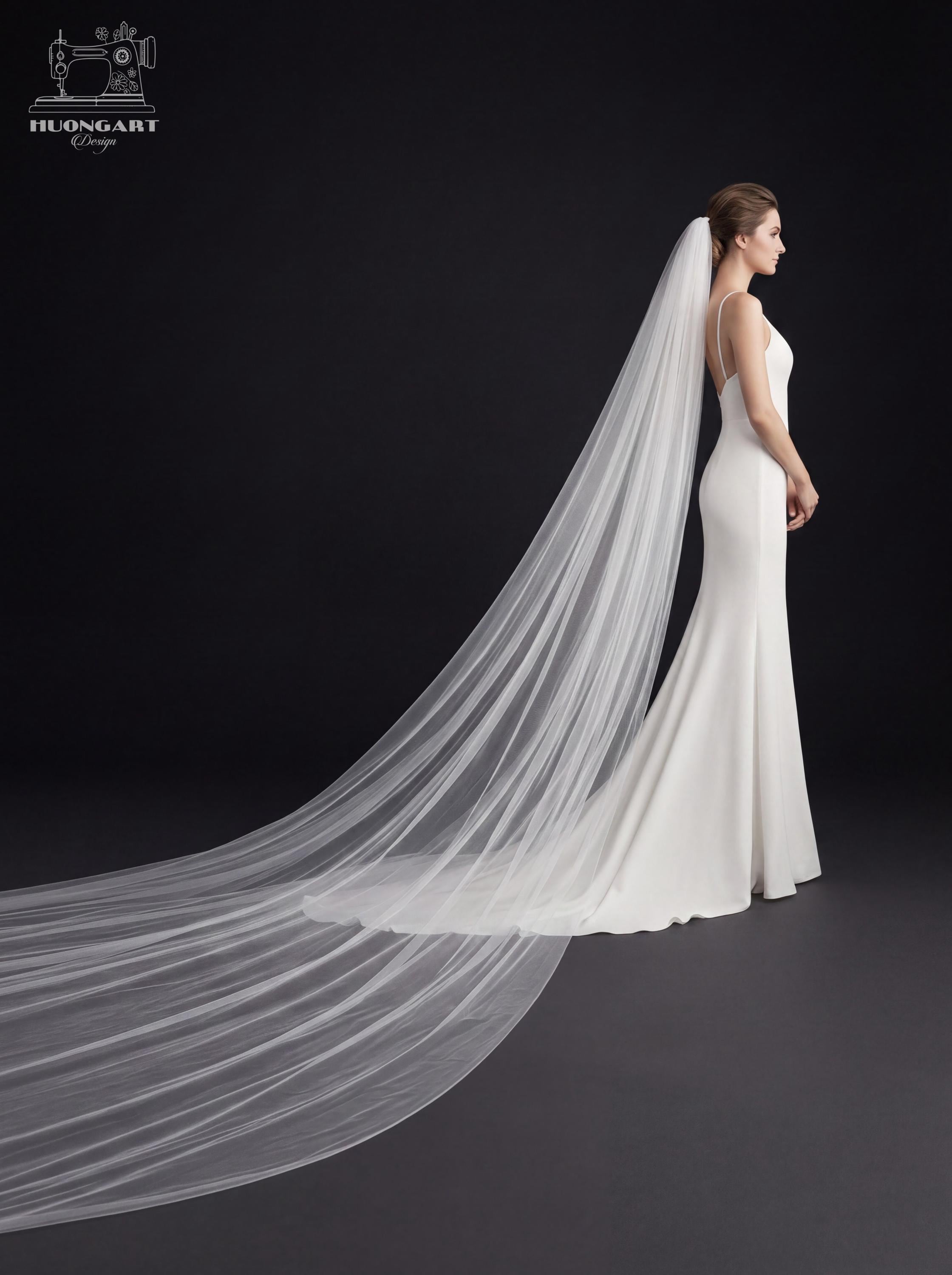 3M Extra Wide Cathedral Wedding Veil – Soft Tulle Raw Edge